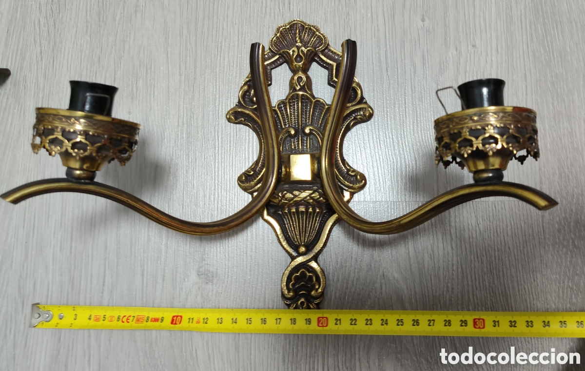 Antig&uuml;edades: Aplique de pared doble de bronce dorado - Foto 6