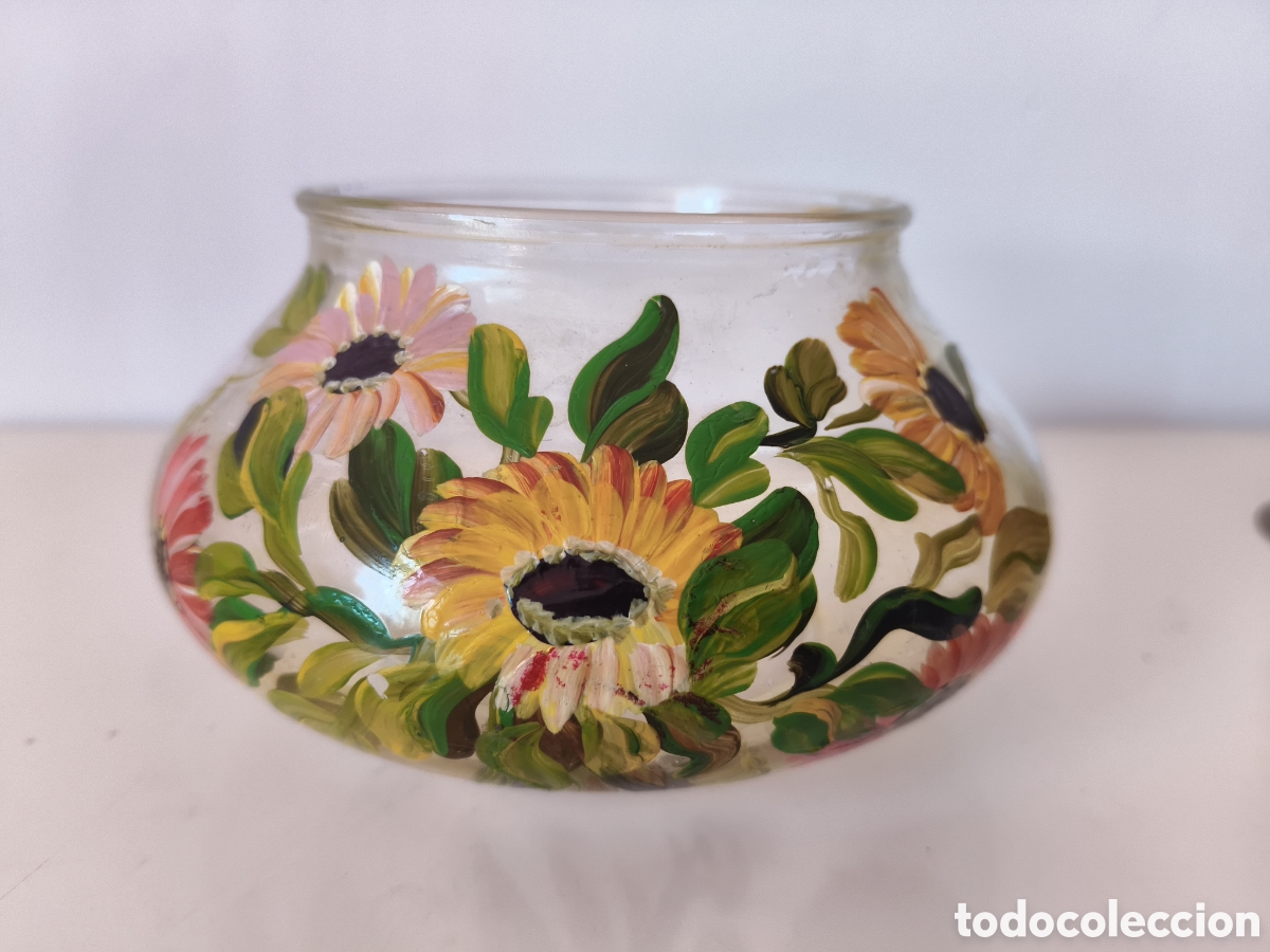 Antig&uuml;edades: Tarro de tocador o jarr&oacute;n oro de cristal pintado a mano