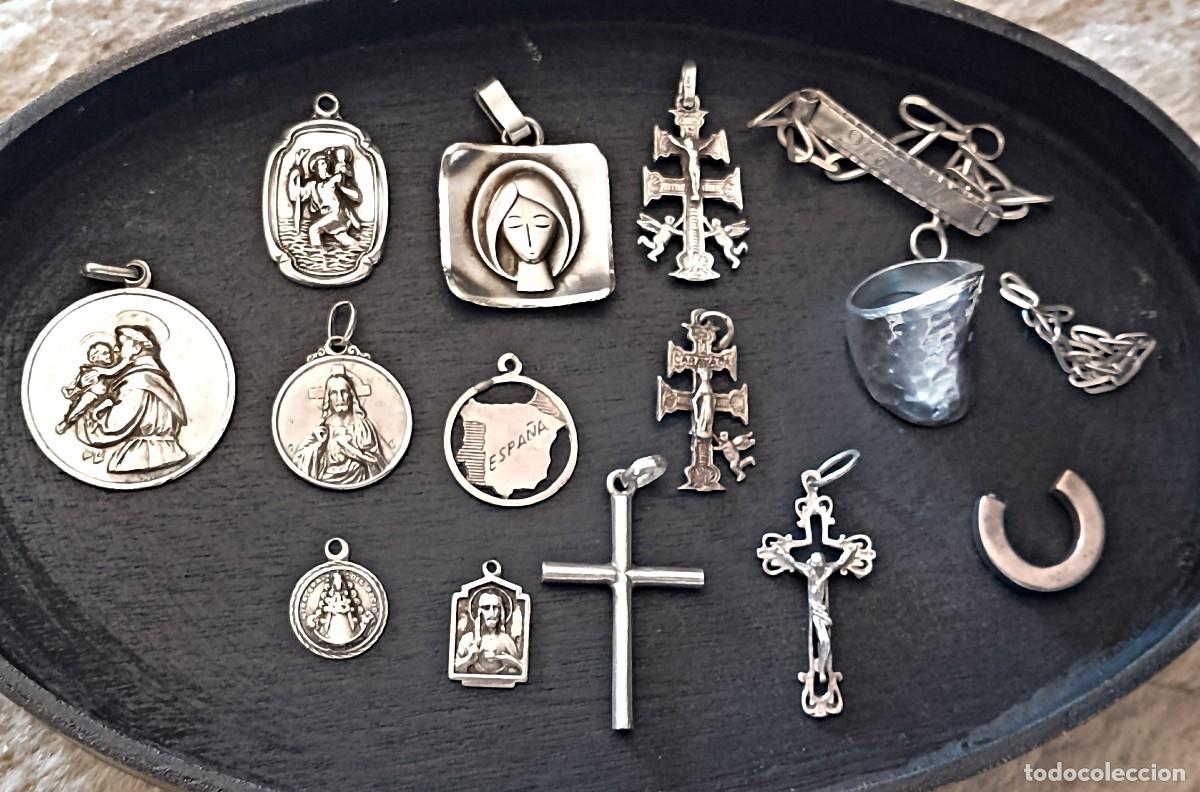 Antig&uuml;edades: PLATA 925. MEDALLAS, CRUCES RELIGIOSAS, ANILLO. ESCLAVA, ETC