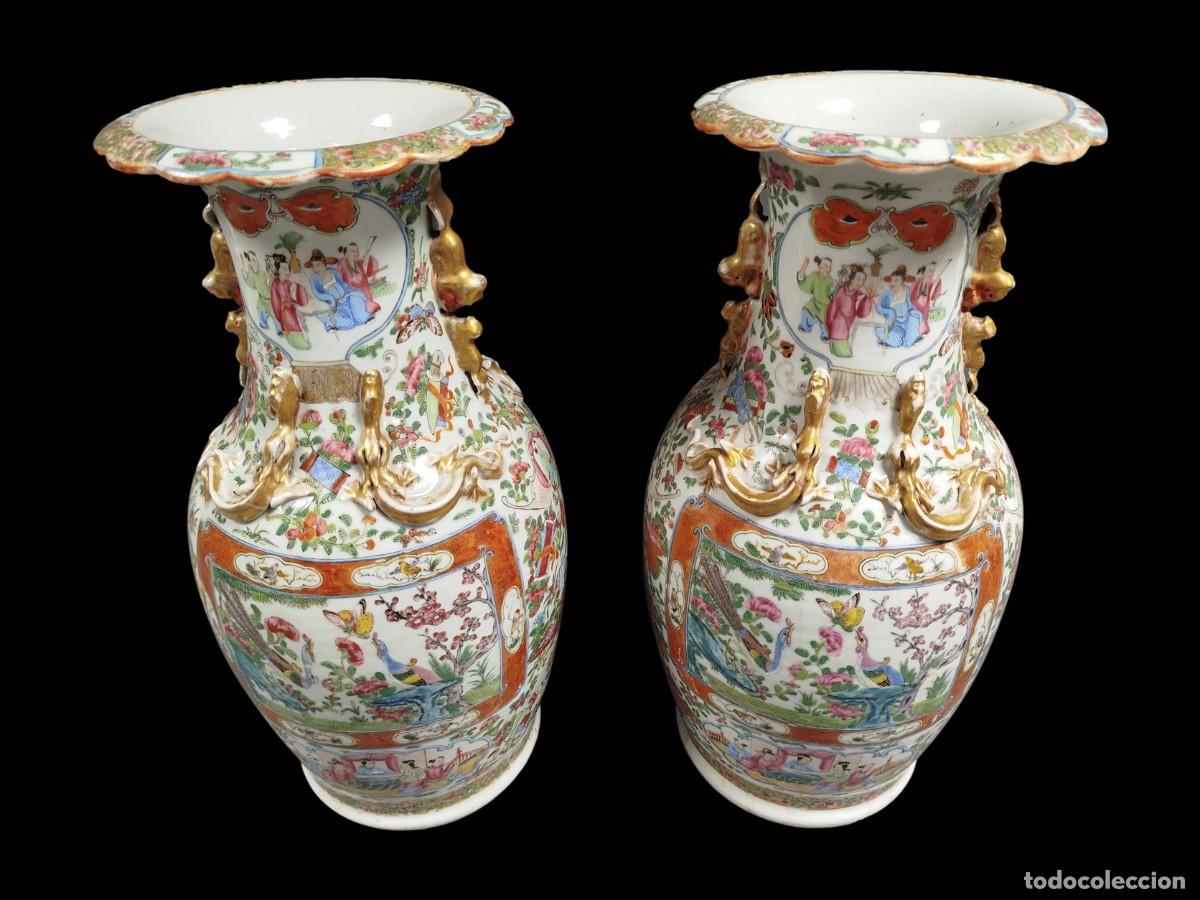 Antiguidades: PAREJA JARRONES PORCELANA CHINA DE CANT&Oacute;N