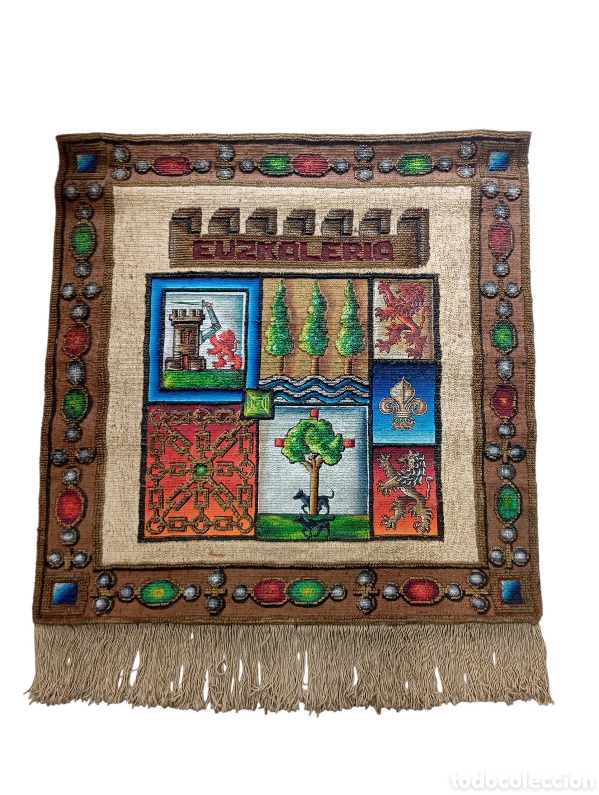 Antiquit&eacute;s: ANTIGUO GRAN REPOSTERO ESTANDARTE EUZKALERIA EUSKALERRIA ZAZPIAK BAT PAIS VASCO 115x98cm PNV
