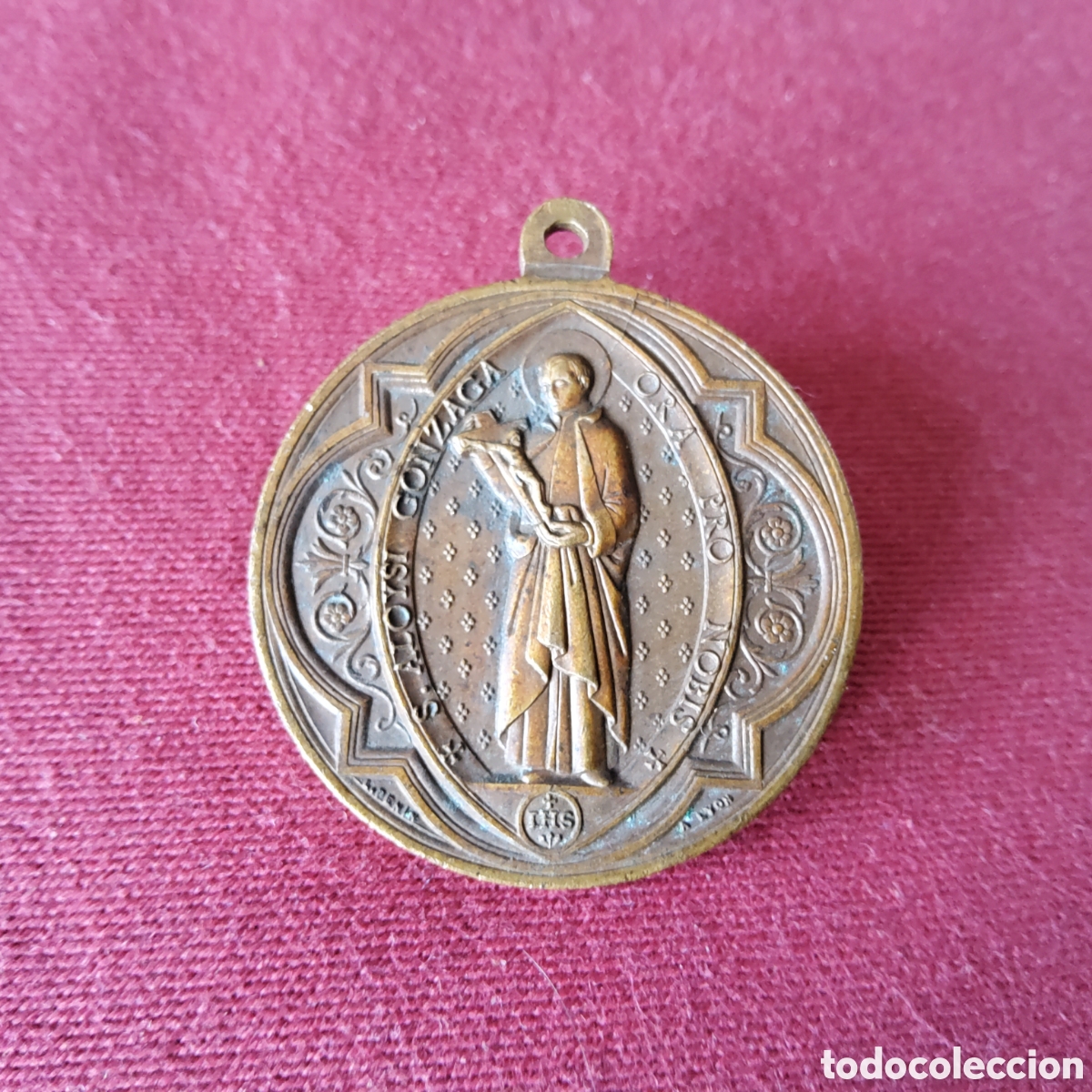 Antig&uuml;edades: ANTIGUA MEDALLA DE SAN LUIS GONZAGA, GRABADA POR LA CASA DE MEDALLAS PENIN, DE LION FRANCIA, S. XIX