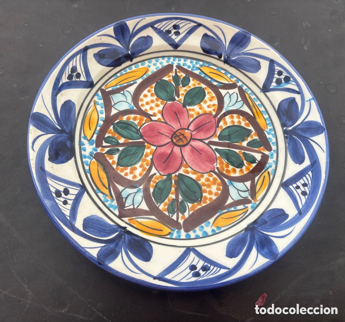 Antig&uuml;edades: Plato Cer&aacute;mica Artesanal Pintado a Mano Floral Vintage Pared Colecci&oacute;n 25 cm