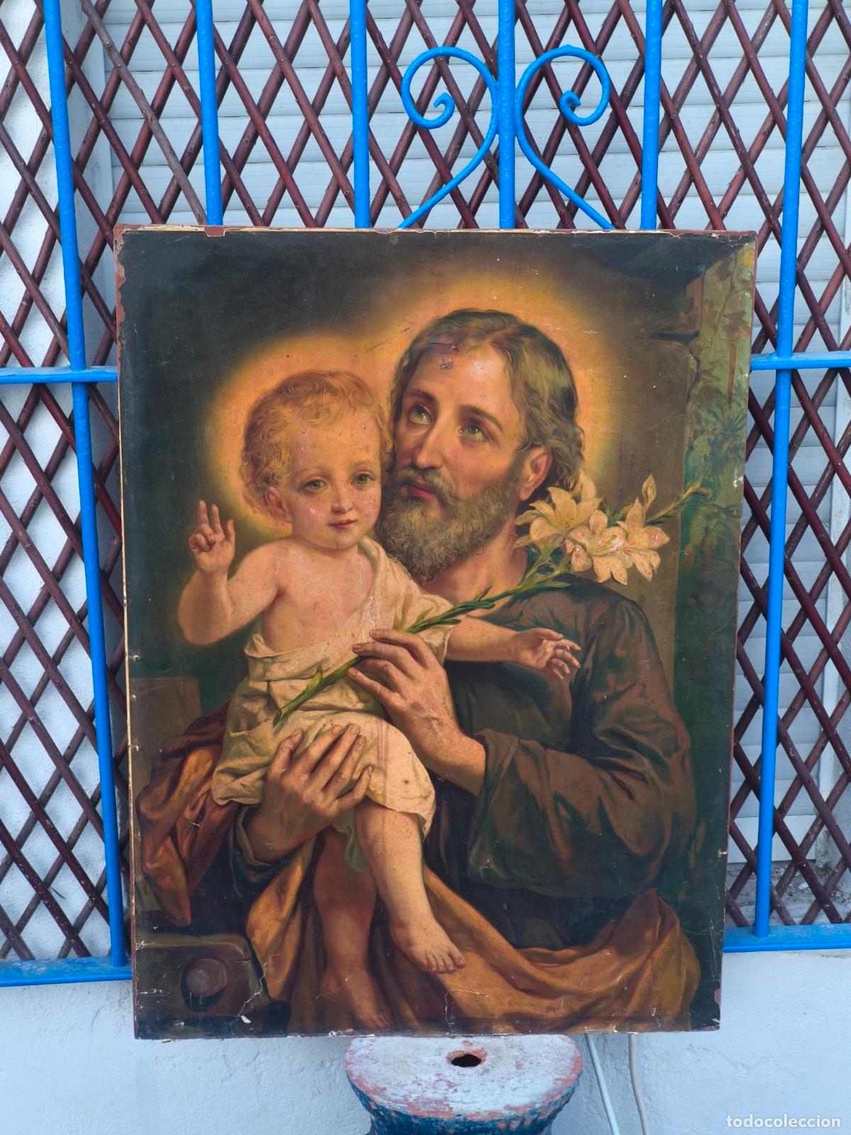 Antig&uuml;edades: L&Aacute;MINA ANTIGUA RELIGIOSA SAN JOS&Eacute; CON EL NI&Ntilde;O.