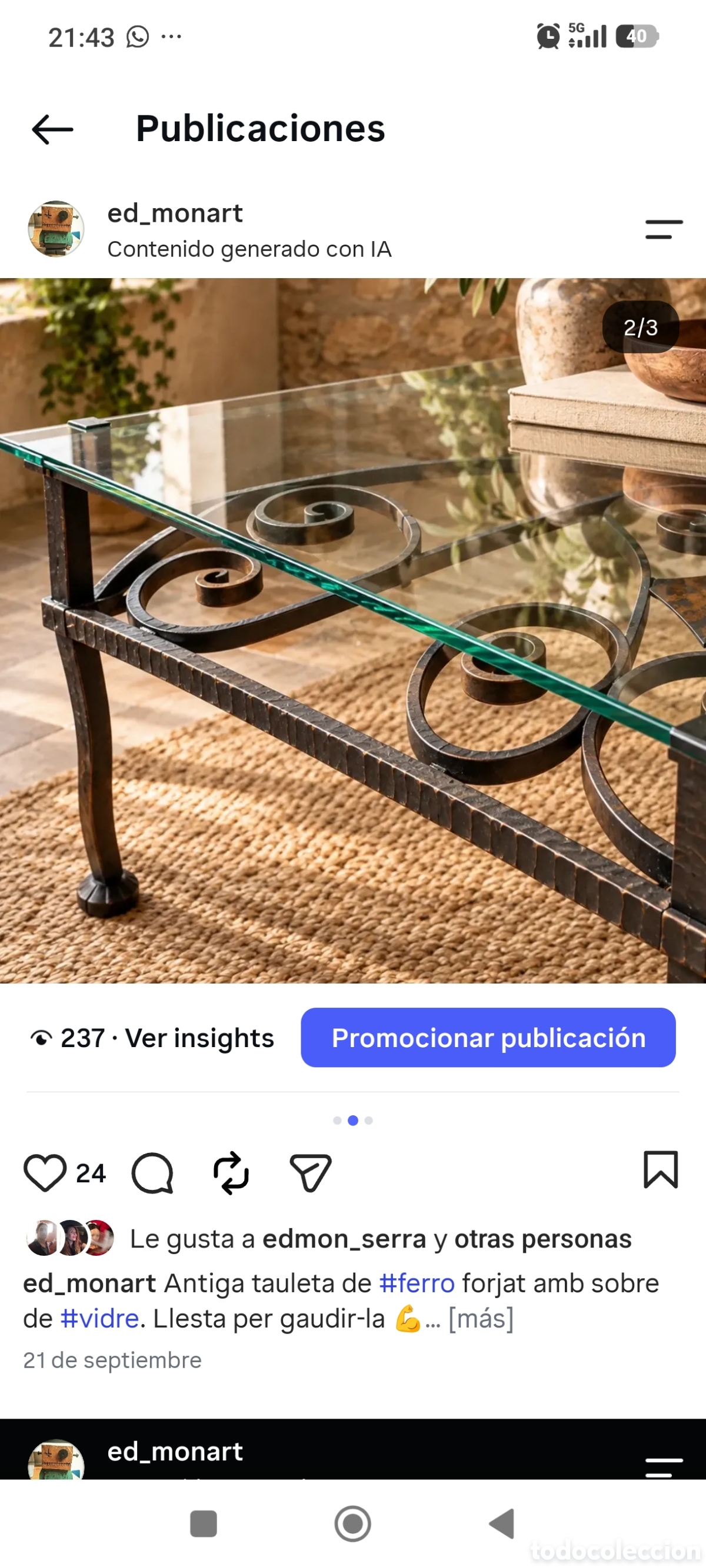 Antig&uuml;edades: Mesa de hierro y vidrio - Foto 2