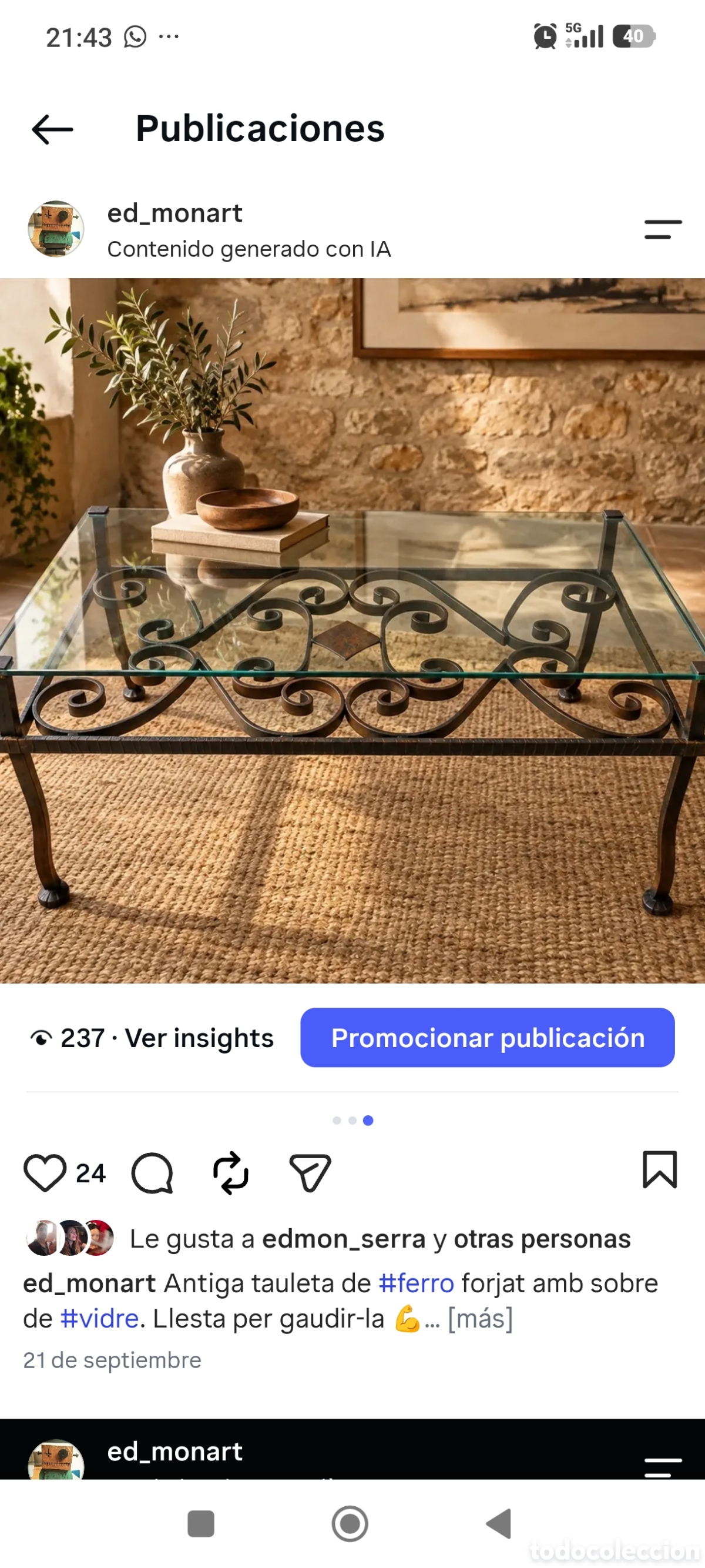 Antig&uuml;edades: Mesa de hierro y vidrio