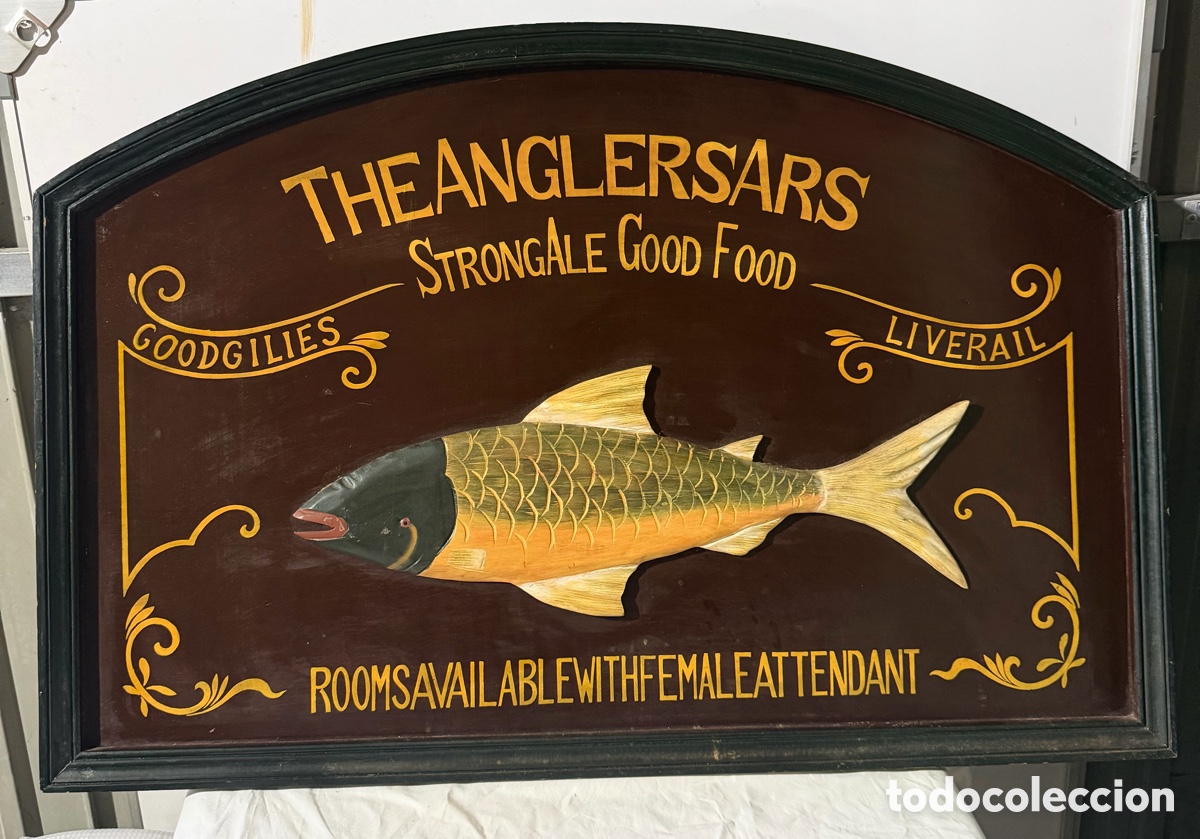 Antig&uuml;edades: Cartel Decorativo Ingl&eacute;s The Anglers Arms
