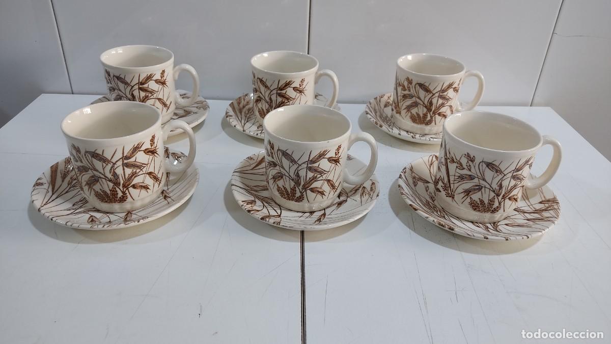 Antig&uuml;edades: 1255 JUEGO DE 6 TAZAS Y PLATOS, INGLES, DE LOZA VIDRIADA, DECORADO A MANO, A&Ntilde;OS 80