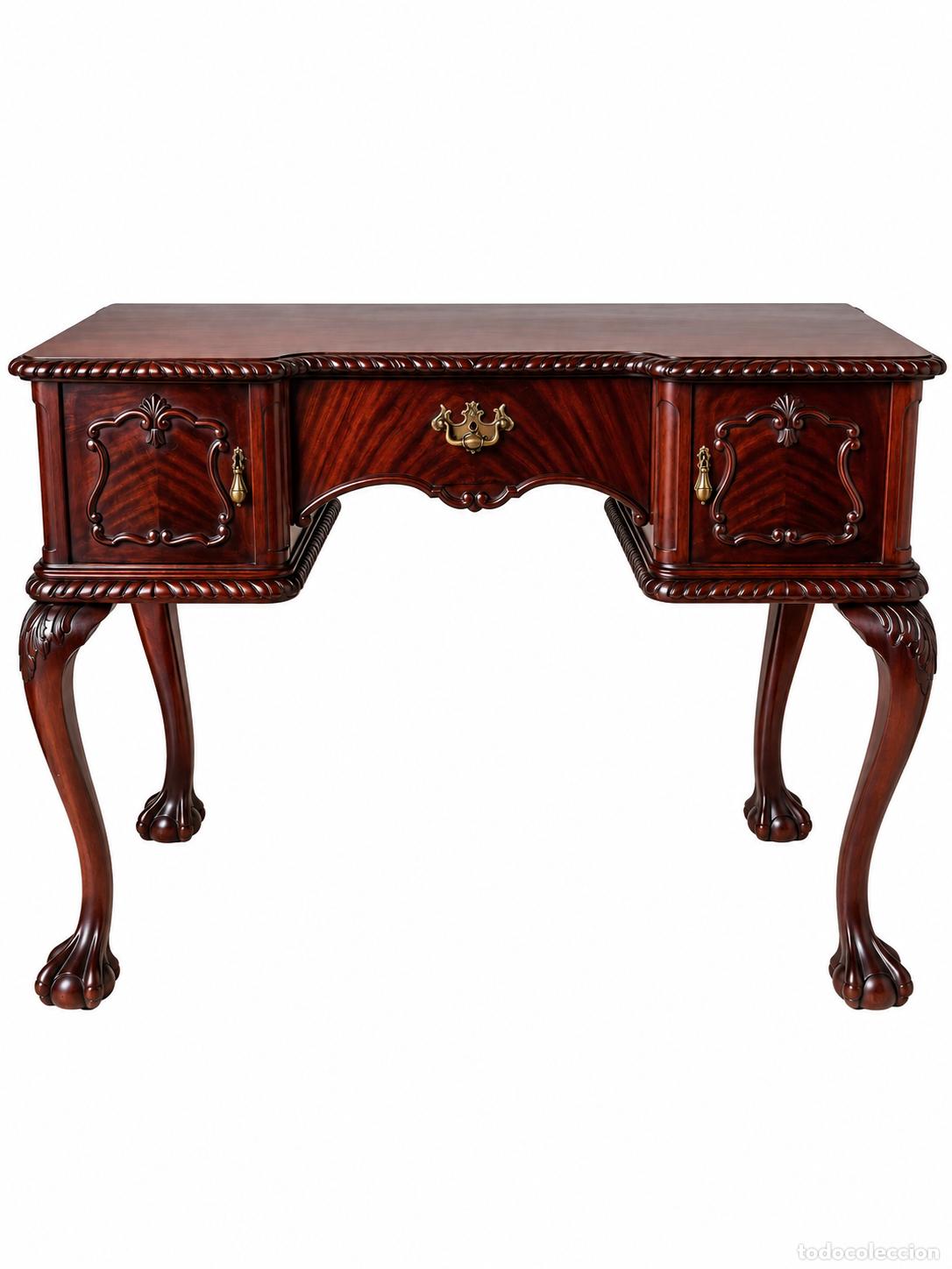 Antig&uuml;edades: Antigua Mesa Tocador Estilo Chippendale - Madera de Caoba - A&ntilde;os 1940 - Patas con Garras y Bola