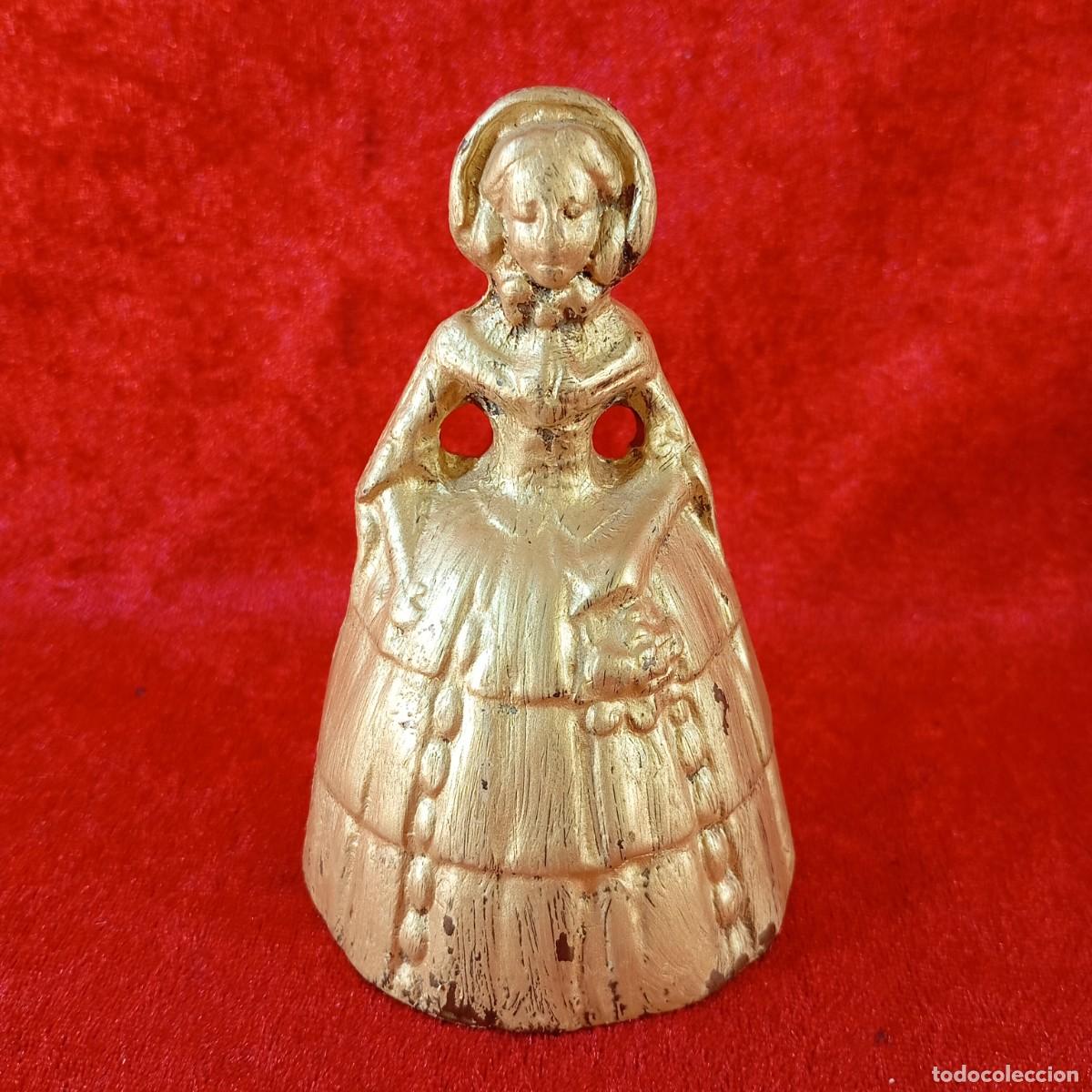 Antig&uuml;edades: ANTIGUA CAMPANILLA DE MESA DE DAMA VICTORIANA - DE &Eacute;POCA - BRONCE MACIZO - 11,5 CM DE ALTURA