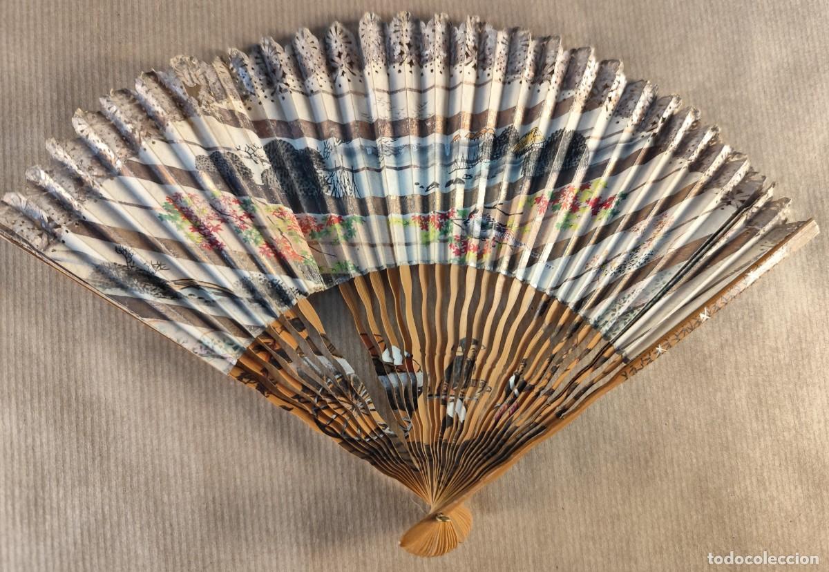 Antig&uuml;edades: Peque&ntilde;o abanico decorado a mano finales siglo XIX
