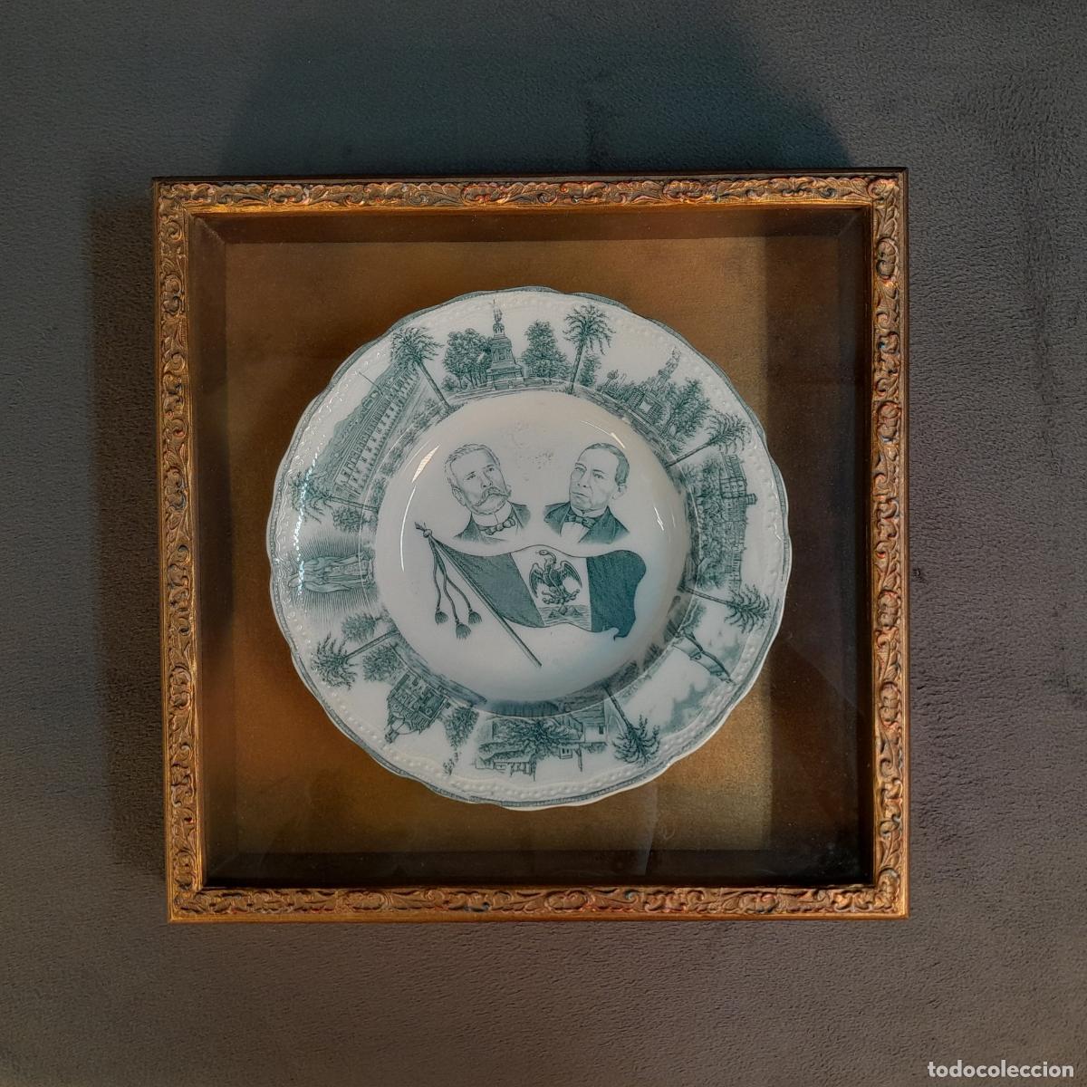 Antig&uuml;edades: C-2055.PLATO SEMIPORCELANA CON RETRATOS DE PORFIRIO D&Iacute;AZ Y BENITO JU&Aacute;REZ. SIGLO XX