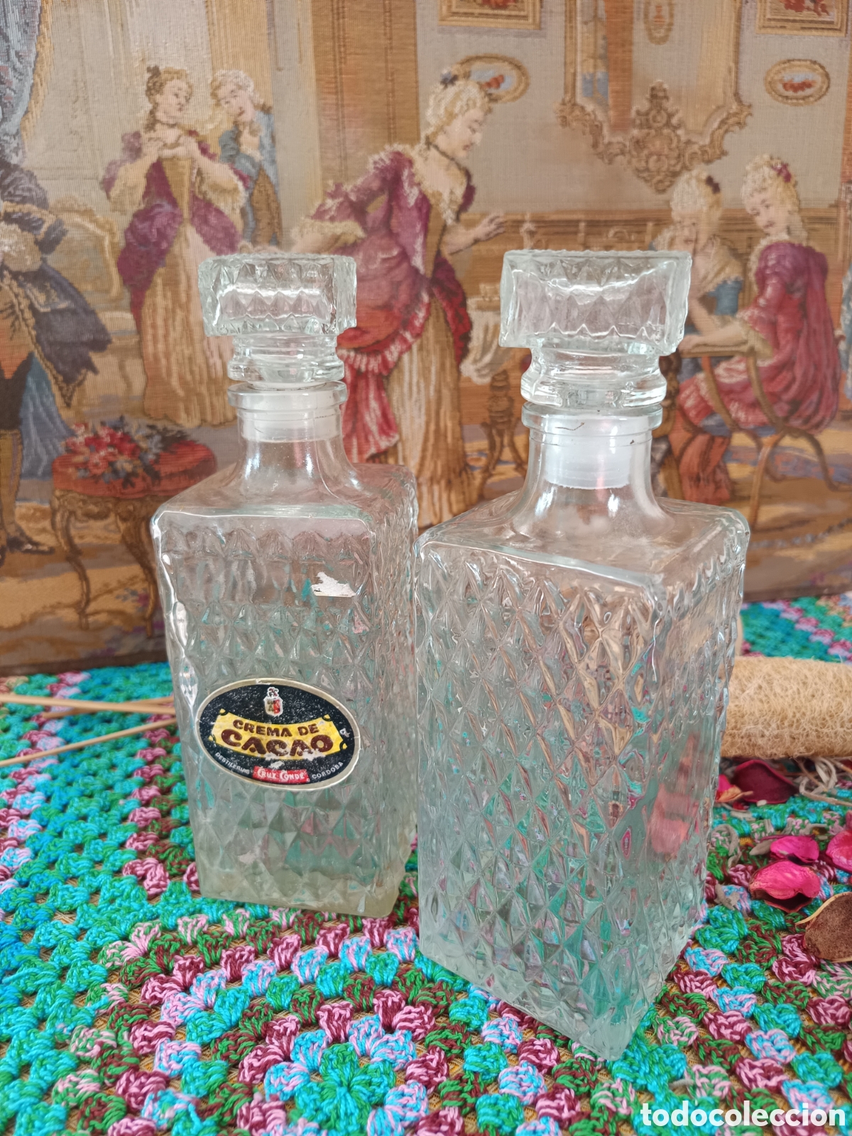 Antig&uuml;edades: Botella de cristal crema de Cacao cruz conde