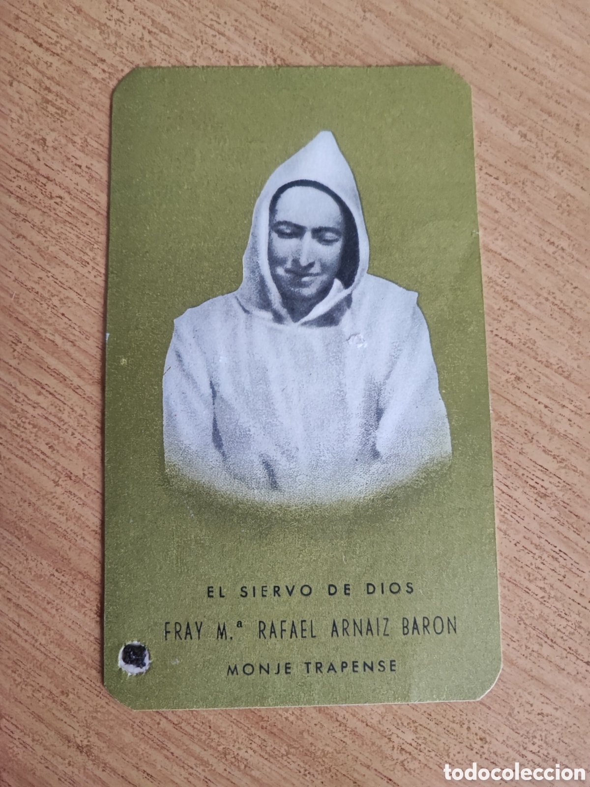 Antig&uuml;edades: Estampa con reliquia de fray M.Rafael Arnaiz Bar&oacute;n, monje trapense.