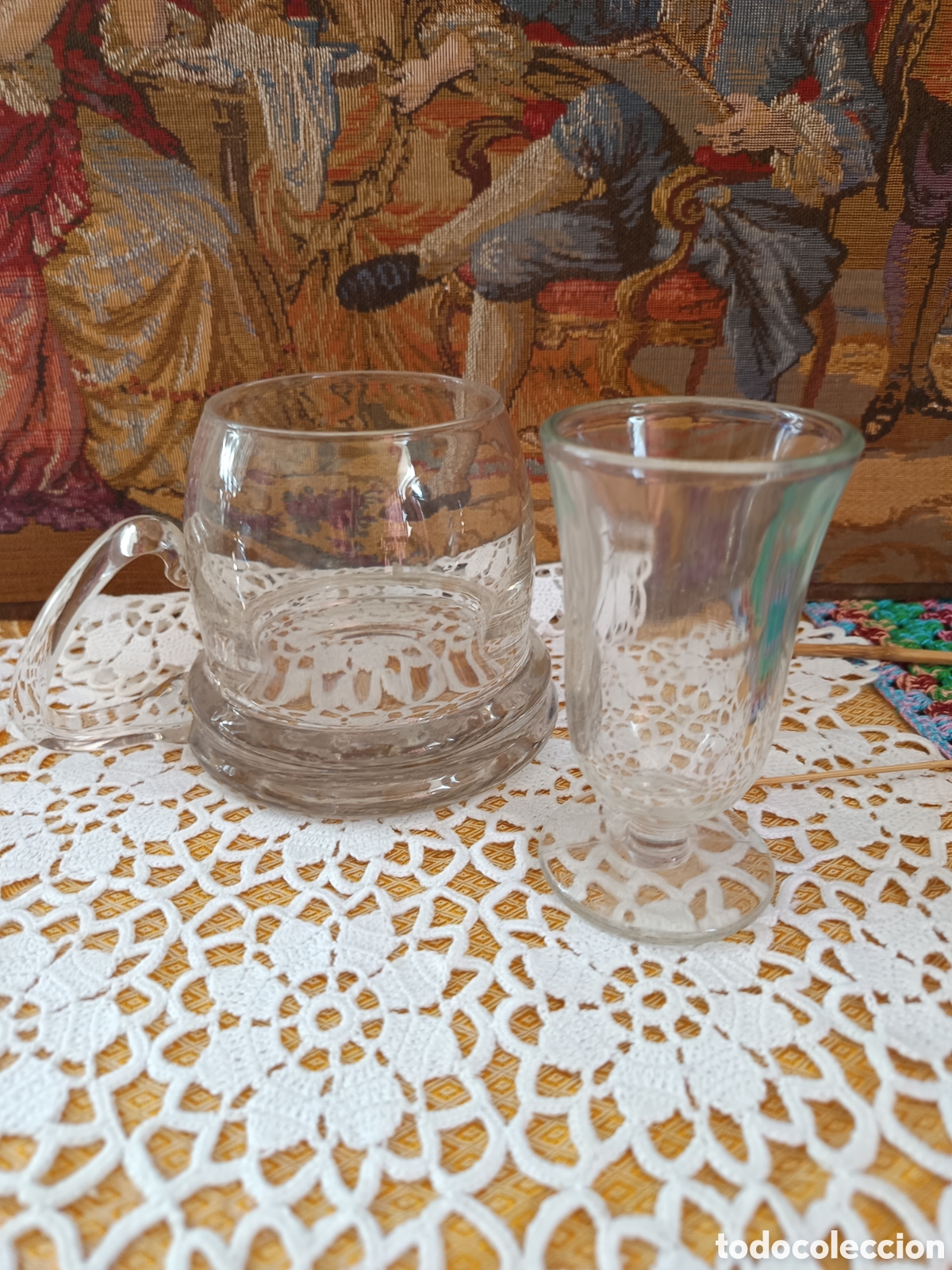 Antig&uuml;edades: Jarra y vaso de cristal Santa Luc&iacute;a Cartagena Murcia
