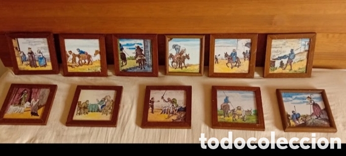 Antig&uuml;edades: Colecci&oacute;n de 11 cuadros de cer&aacute;mica antigua hechos a mano sobre las andanzas de Don Quijote .
