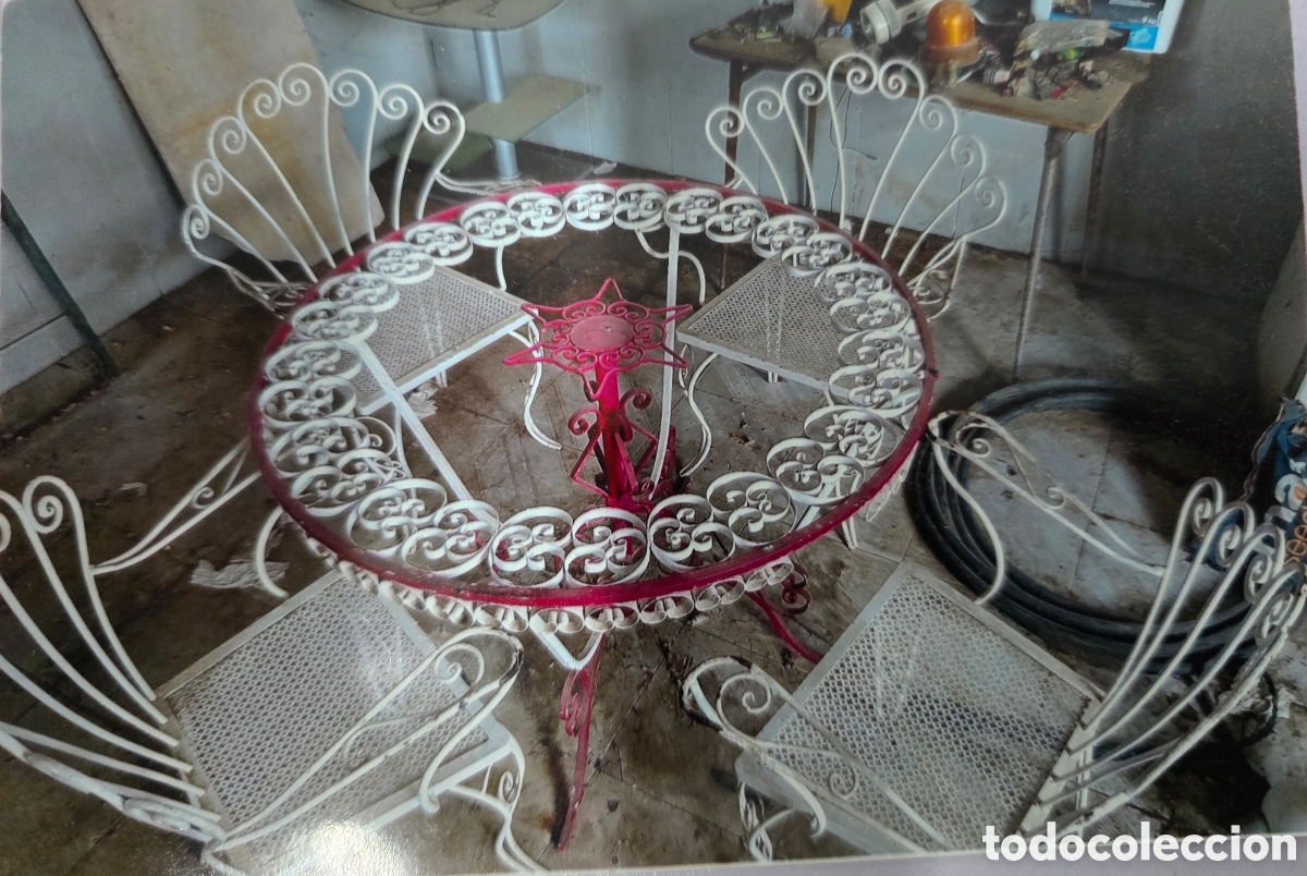 Antig&uuml;edades: Conjunto de mesa y 4 sillas jardin vintage