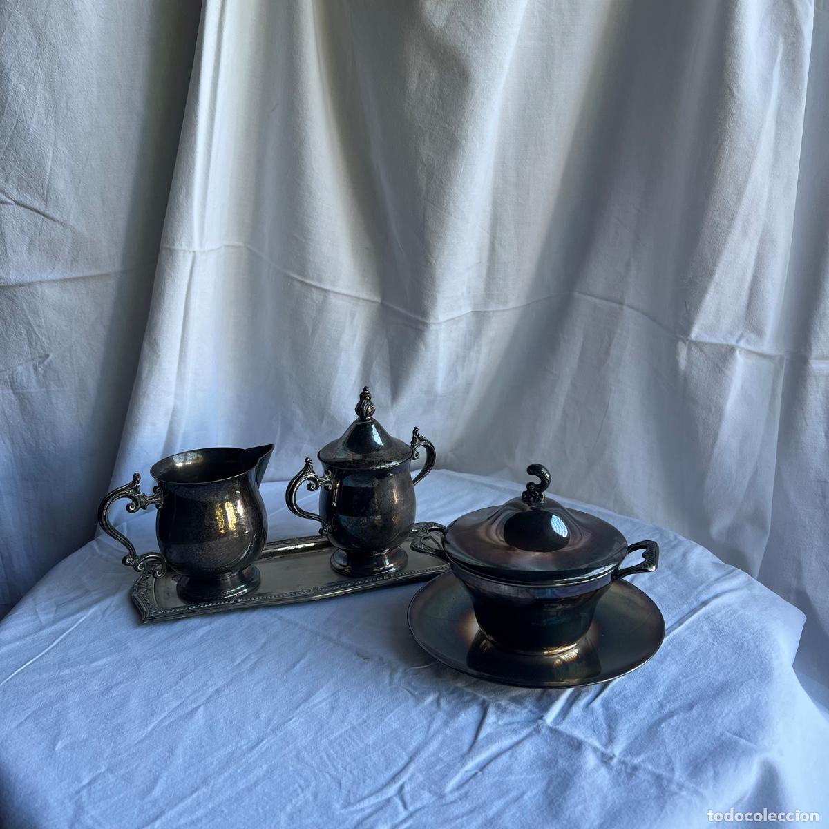Antig&uuml;edades: Elegante Servicio de Mesa Vintage - Salsera &rdquo;Cortasa Alpaca 30&rdquo;, Azucarero, Lechera y Bandeja
