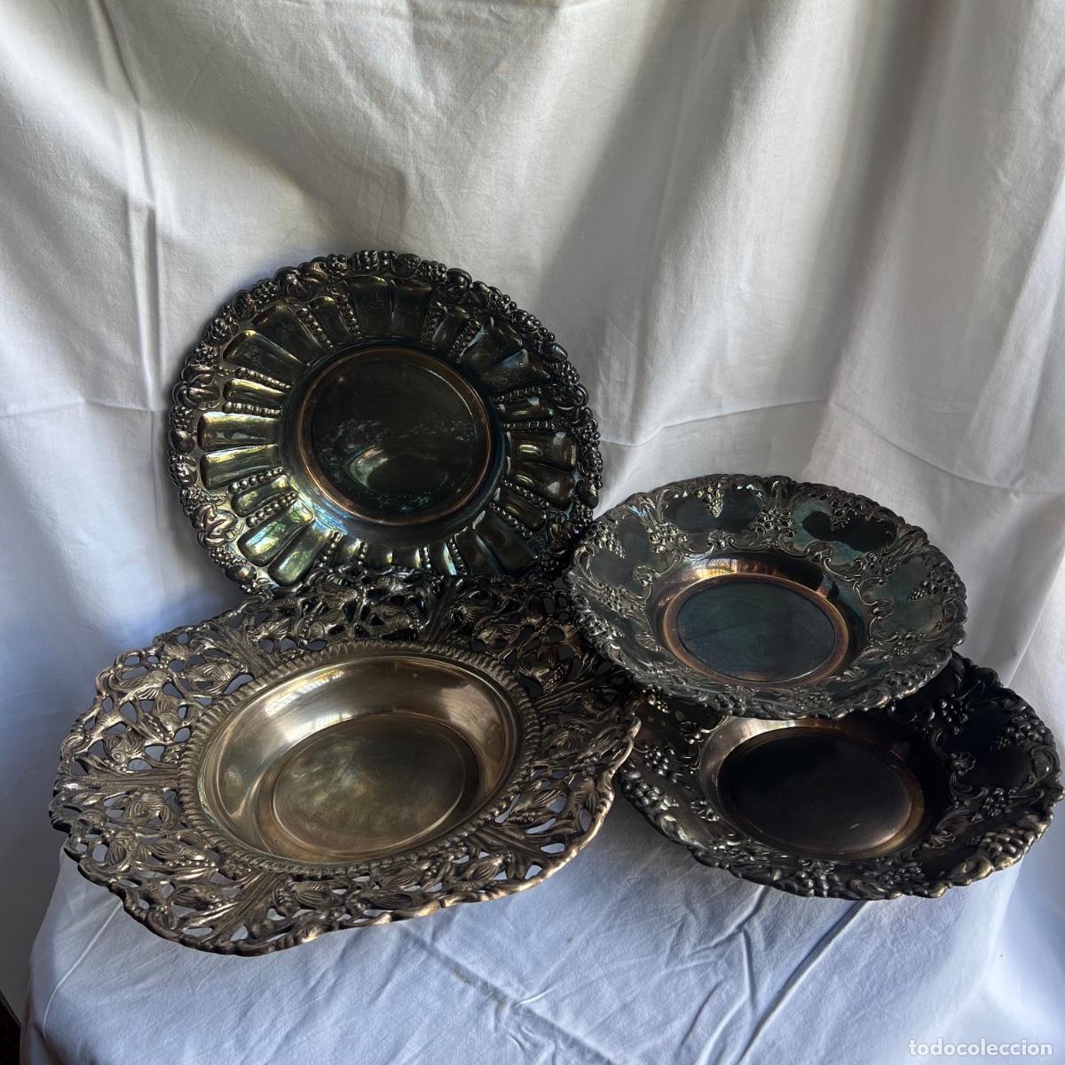 Antig&uuml;edades: Lote de Orfebrer&iacute;a Vintage - Pareja de Fruteros, Exclusivo Centro Calado &rdquo;Peces&rdquo; y Fuente Gallonada