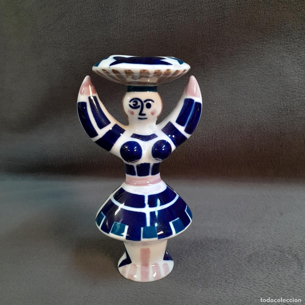 Antiquit&eacute;s: FIGURA CANDELABRO PORTAVELAS DE CER&Aacute;MICA CABREIRA. SARGADELOS. A&Ntilde;OS 70-80