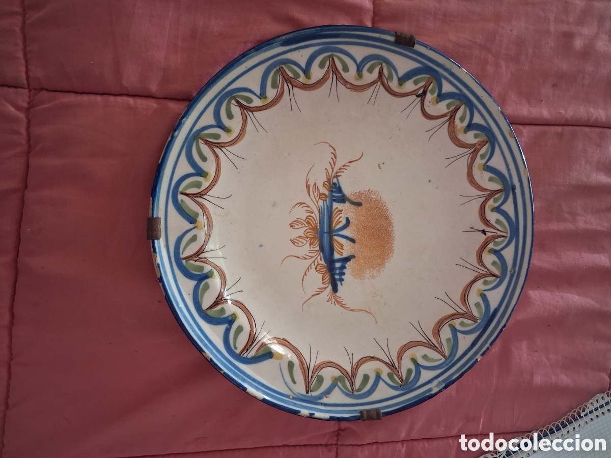Antig&uuml;edades: MUY ANTIGUO PLATO DE CER&Aacute;MICA CON COLORES BLANCO AMARILLO Y AZUL COVALTO7