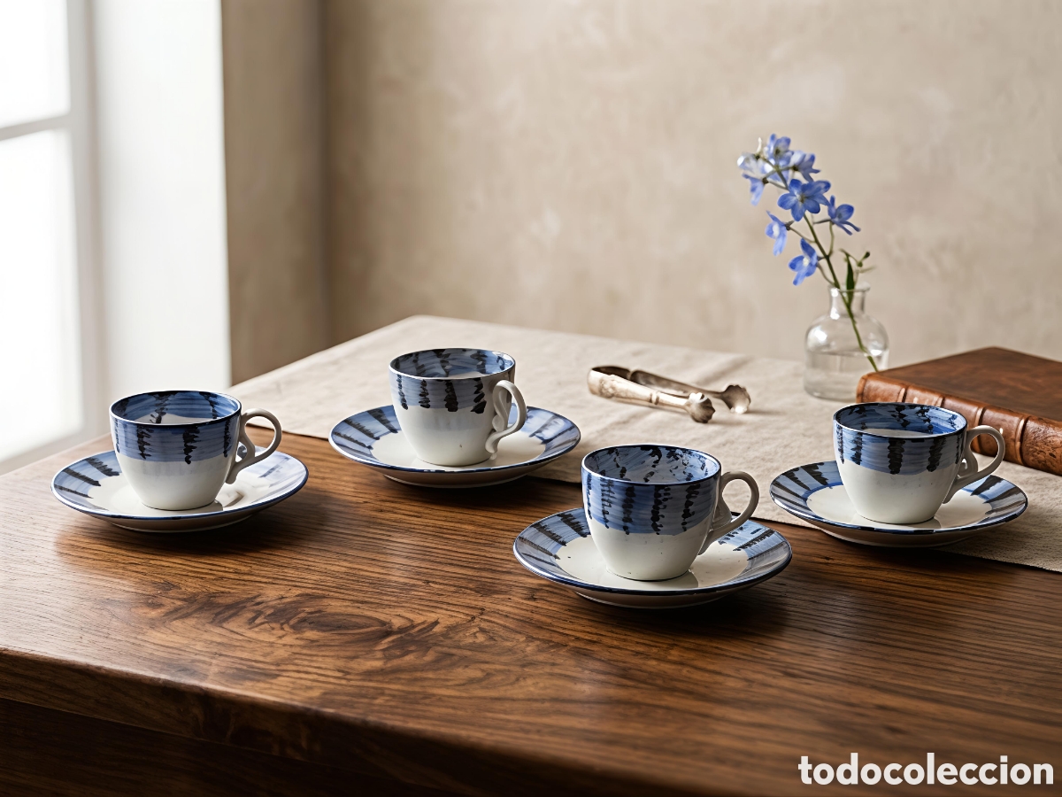 Antig&uuml;edades: Juego de cuatro tazas porcelana O CASTRO