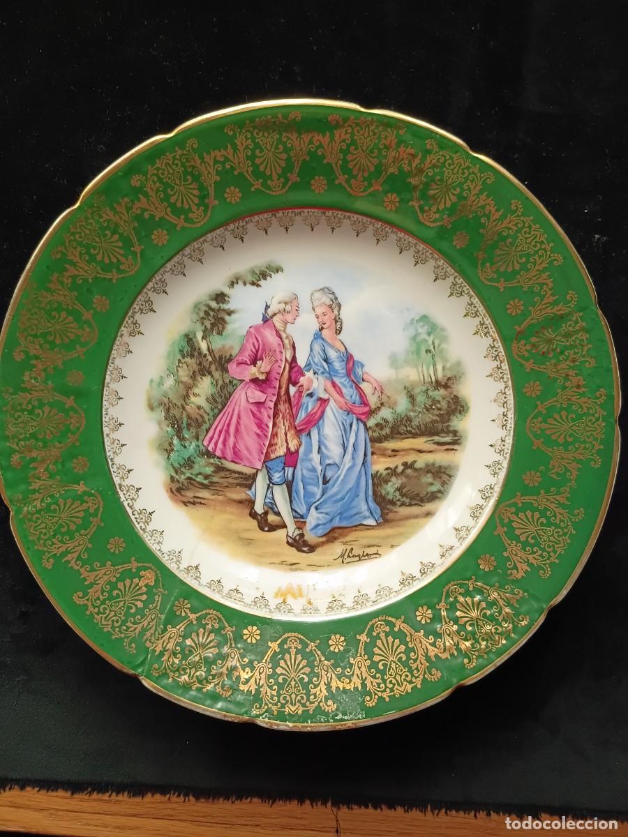 Antig&uuml;edades: Antiguo plato de porcelana Limoges Francia firmado M. Haglamodey