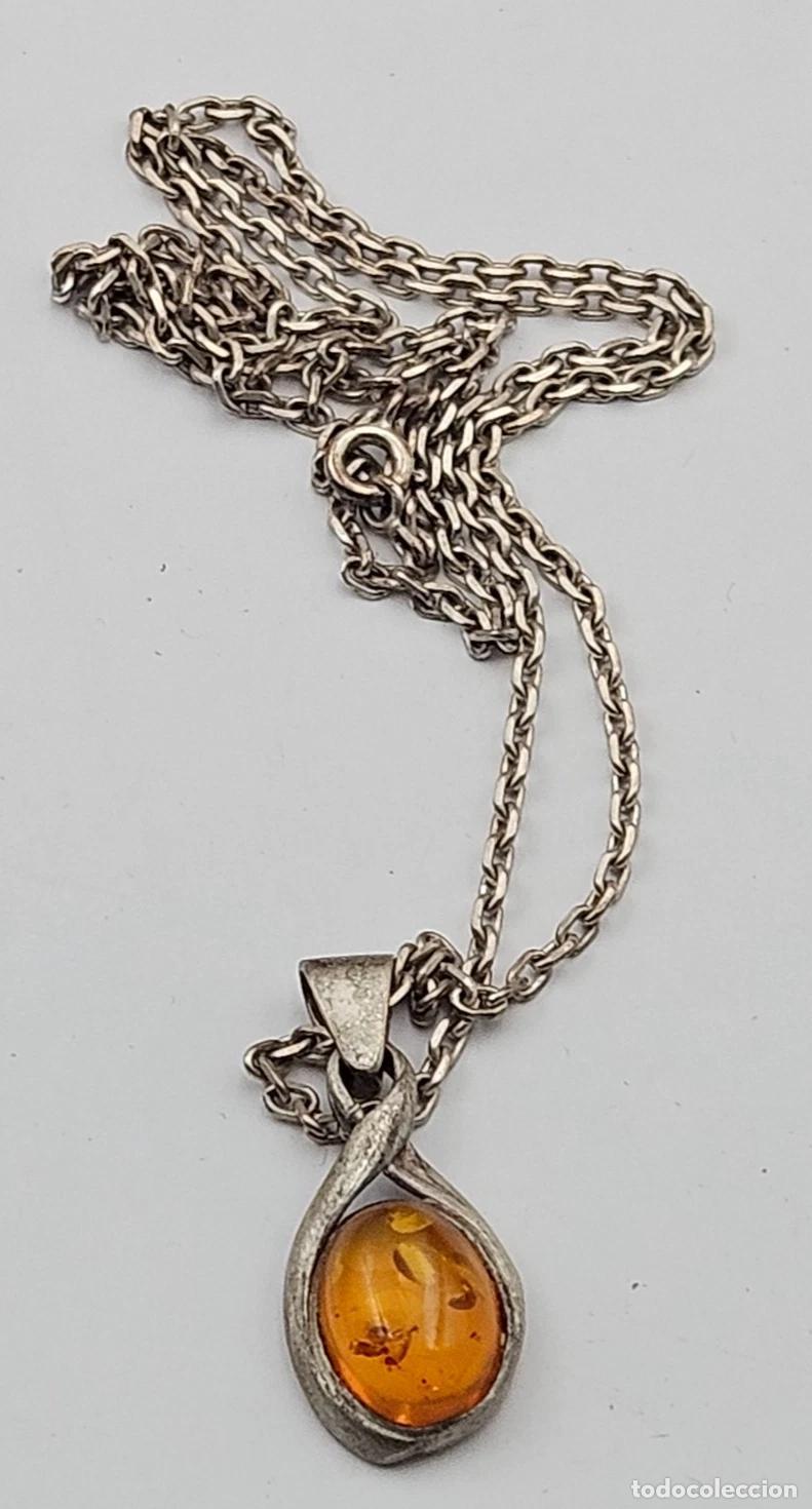 Antig&uuml;edades: VINTAGE PENDENTIF CABOCHON AMBRE MONTURE EN ARGENT 925 AVEC SA CHAINE EN ARGENT 925