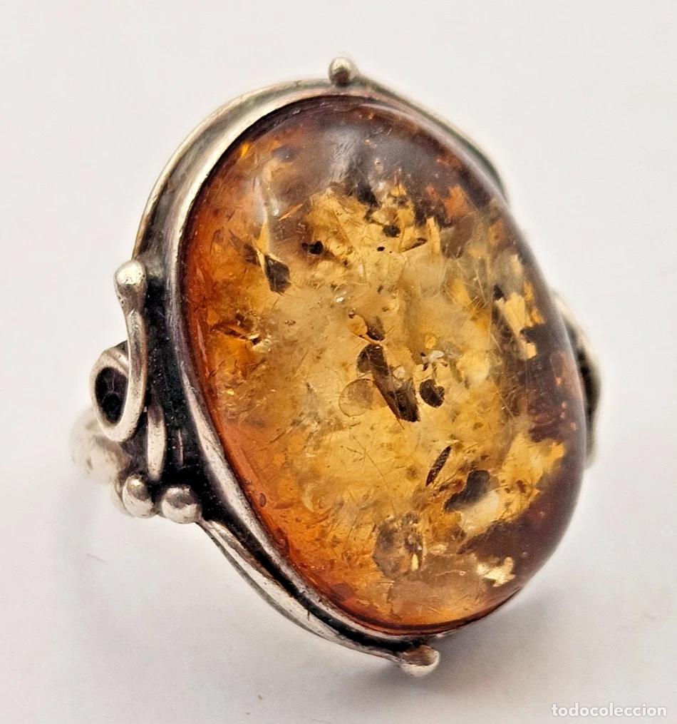 Antig&uuml;edades: VINTAGE BAGUE EN ARGENT 925 CABOCHON EN AMBRE T10