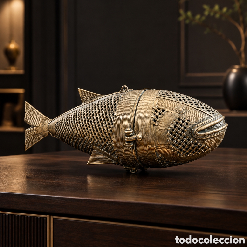 Antig&uuml;edades: EXTRAORDINARIO QUEMADOR DE INCIENSO REALIZADO EN BRONCE CON FORMA DE PEZ . DHOKRA. 50 cm