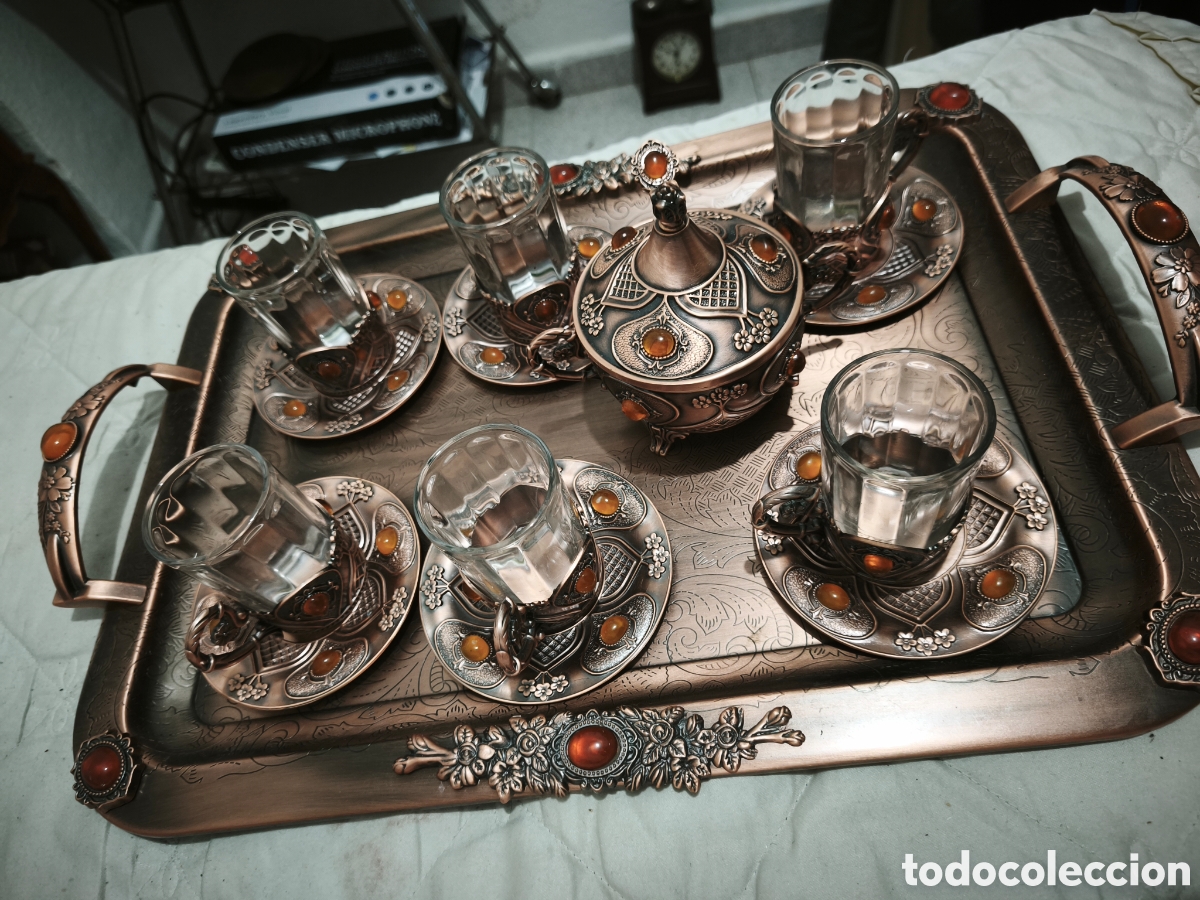 Antig&uuml;edades: Juego de t&eacute;/caf&eacute; estilo otomano turco completo con bandeja y azucarero