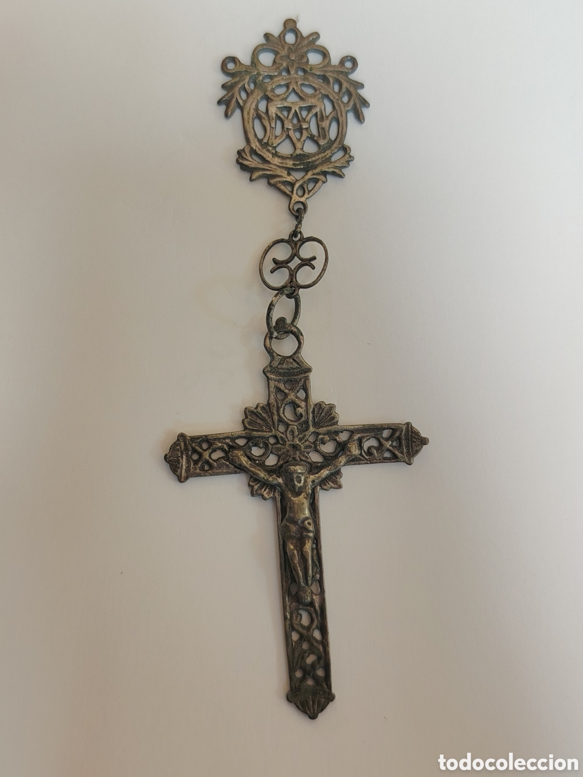 Antig&uuml;edades: ANTIGUA CRUZ PECTORAL O DE ROSARIO REALIZADA EN PLATA SIGLO XVIII