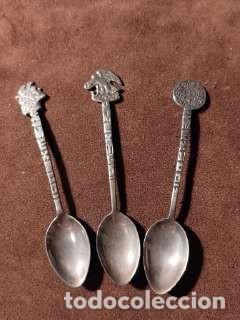 Antig&uuml;edades: Juego 3 cucharillas antiguas de plata 925 M&eacute;xico MEX 925 - Souvenir coleccionismo