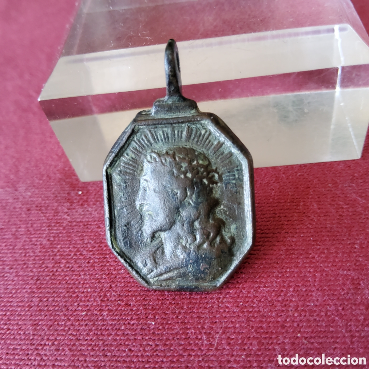 Antig&uuml;edades: ANTIGUA MEDALLA OCTOGONAL DE BRONCE DE JESUS Y LA VIRGEN MARIA, SIGLO XVIII