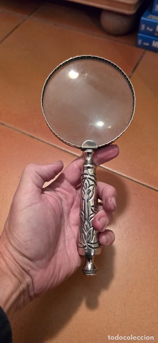 Antig&uuml;edades: Gran lupa de mano plata o similar muy antigua