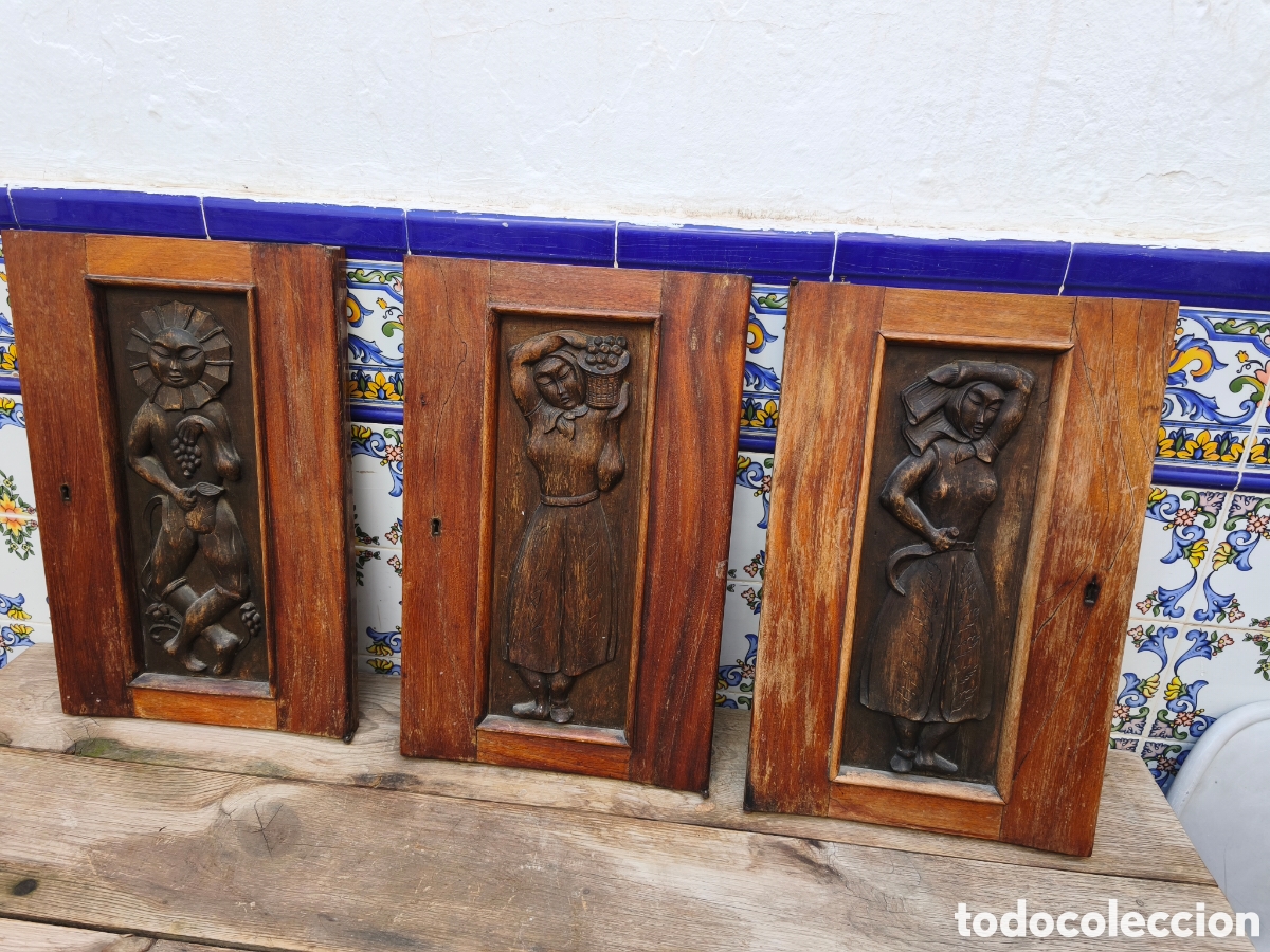 Antig&uuml;edades: 3 tallas de madera echas a mano - Foto 1