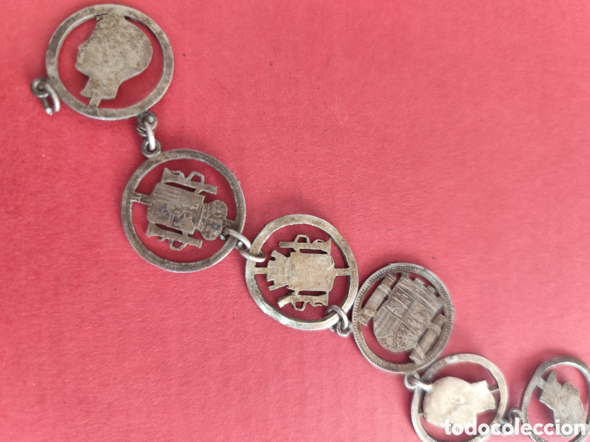 Antig&uuml;edades: Lote coleccionismo antiguo: Pulsera Alfonsina de plata + Rosario de Tierra Santa