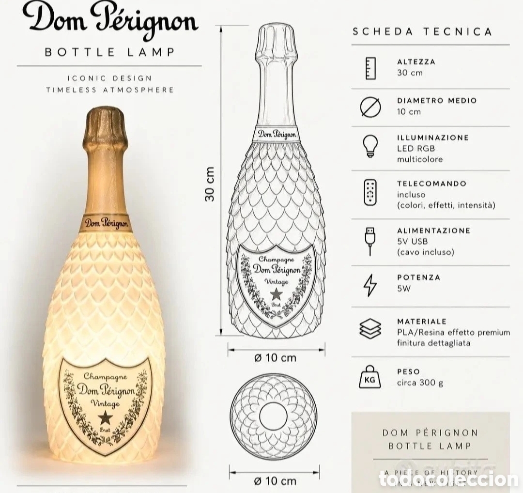 Antig&uuml;edades: Lampada LED RGB stile Dom P&eacute;rignon &ndash; 30 cm