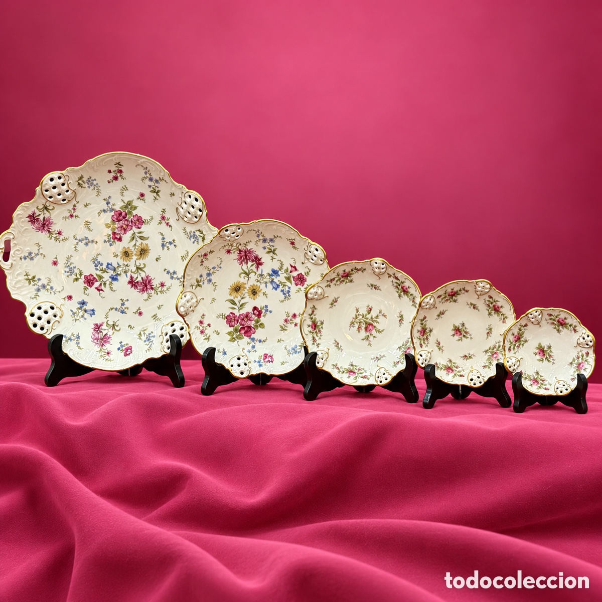Antig&uuml;edades: Juego de 5 platos Classic rose collection.Roshental