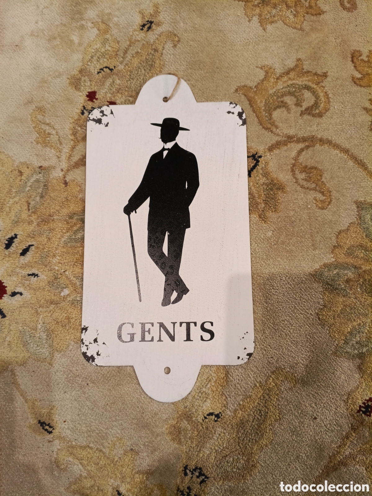 Antig&uuml;edades: Placa met&aacute;lica WC caballeros 28 cm