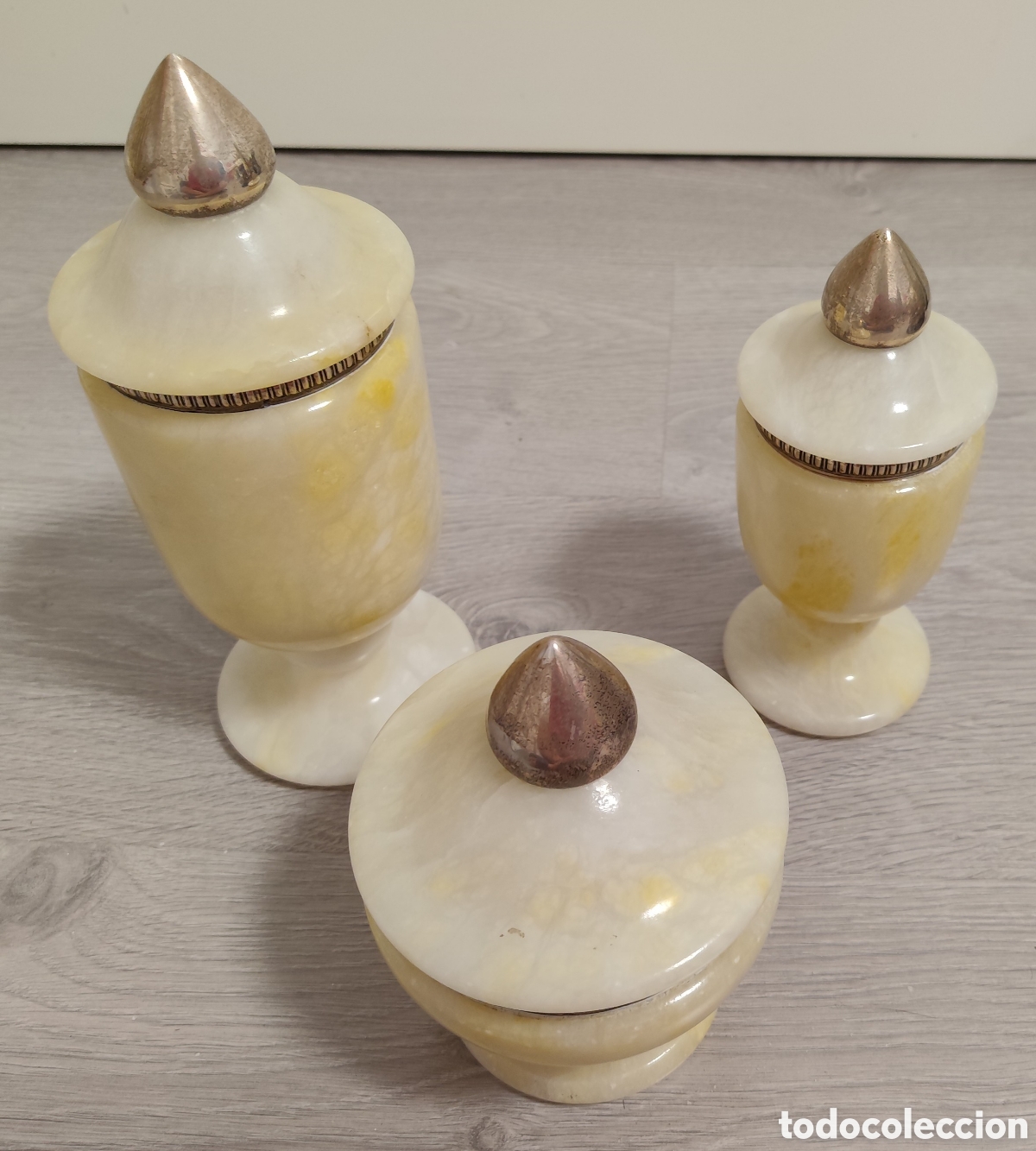 Antig&uuml;edades: Set de 3 Tarros de Alabastro - Foto 2