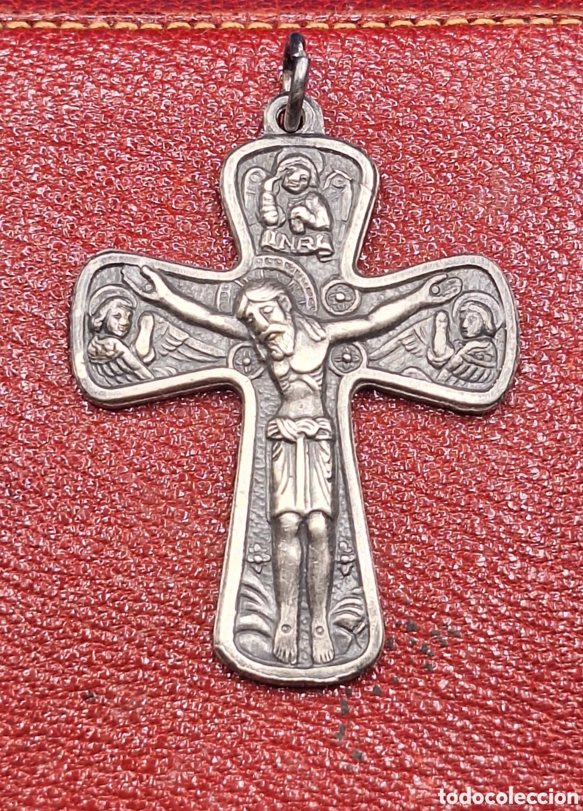 Antig&uuml;edades: Antigua Medalla Religiosa de Plata Cristo en la Cruz