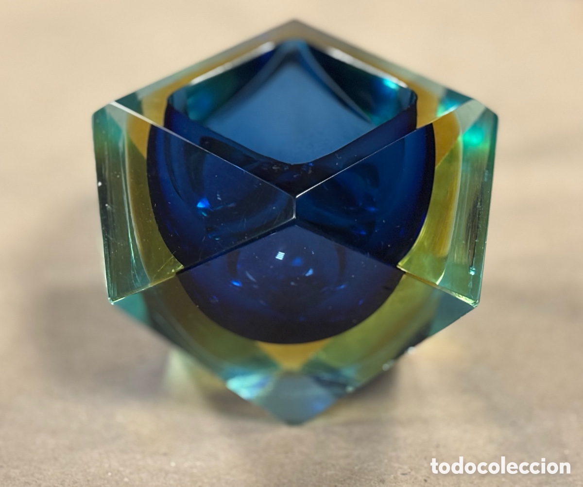 Antig&uuml;edades: PRECIOSO CENICERO GEOM&Eacute;TRICO VINTAGE A&Ntilde;OS 60 DE CRISTAL DE MURANO TECNICA DE SOMMERSO