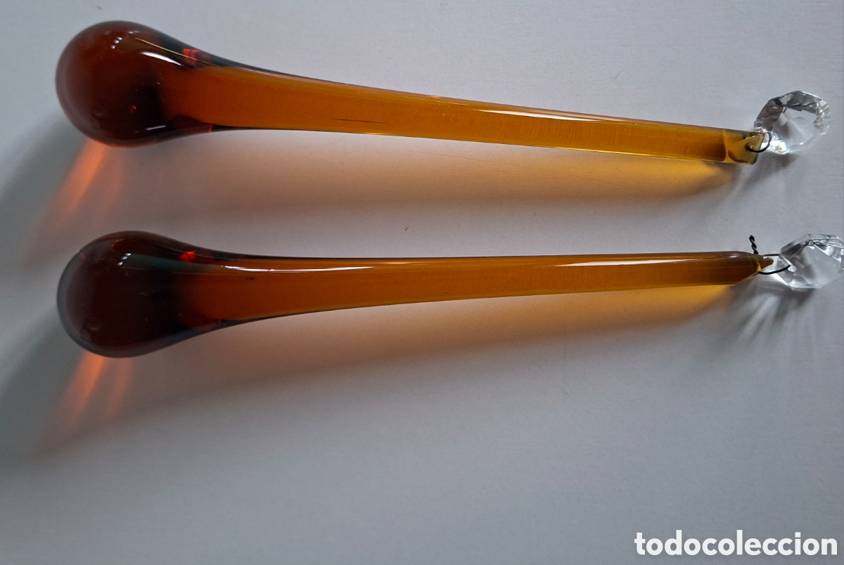 Antig&uuml;edades: L&Aacute;GRIMAS DE CRISTAL GOTAS &Aacute;MBAR 20CM (2 UNIDADES)