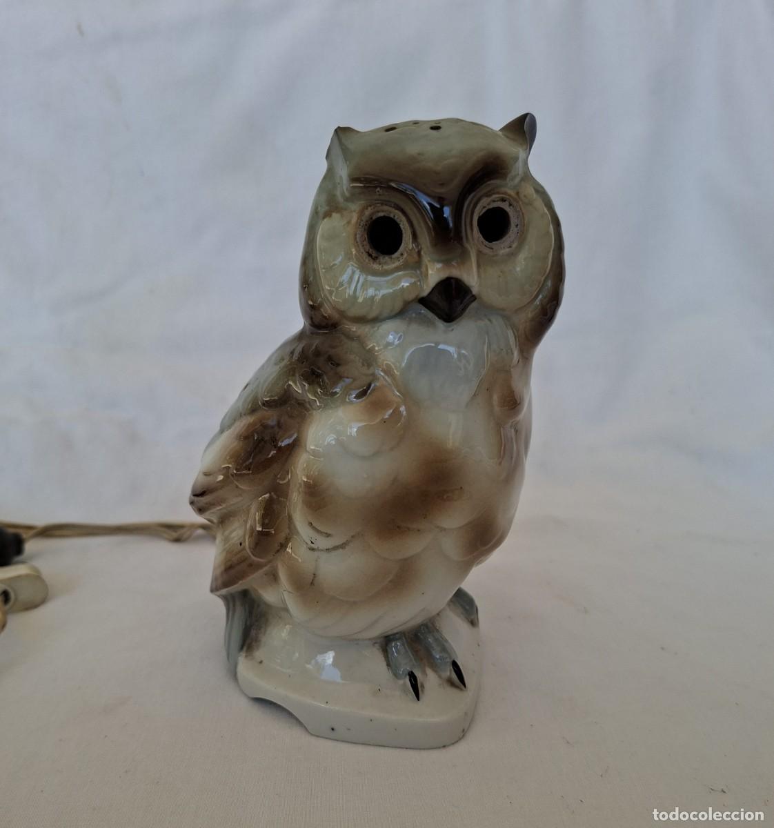 Antig&uuml;edades: L&aacute;mpara de porcelana antigua con forma de b&uacute;ho