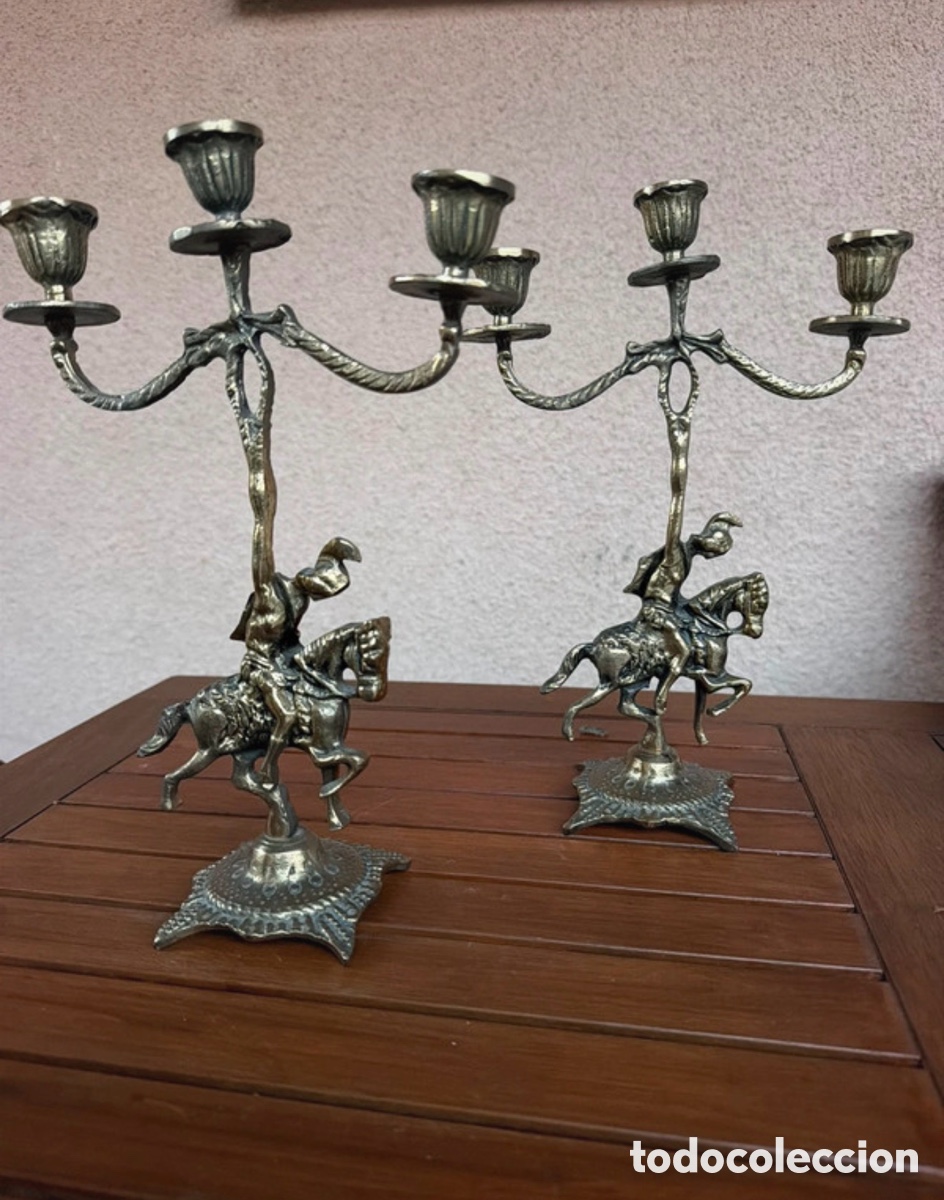 Antig&uuml;edades: Par de candelabros metal - Foto 4