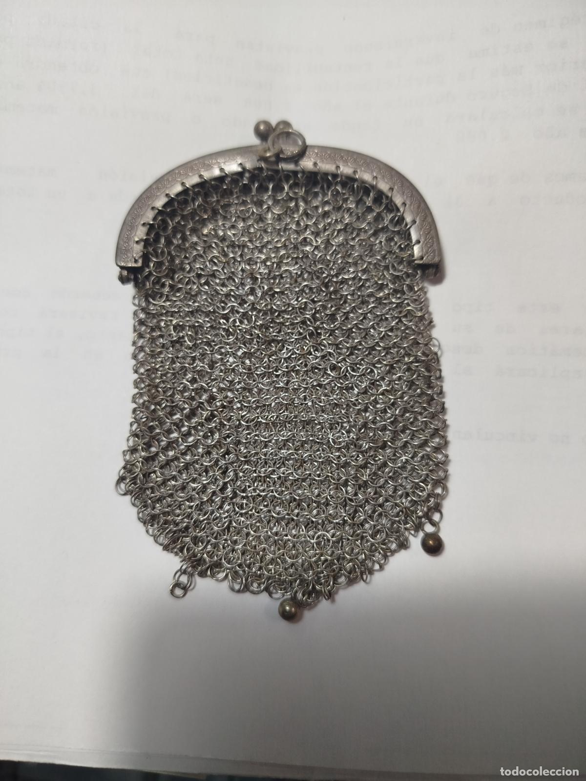 Antig&uuml;edades: Antiguo monedero de cota de malla en plata - Doble compartimento - 9x6 cm