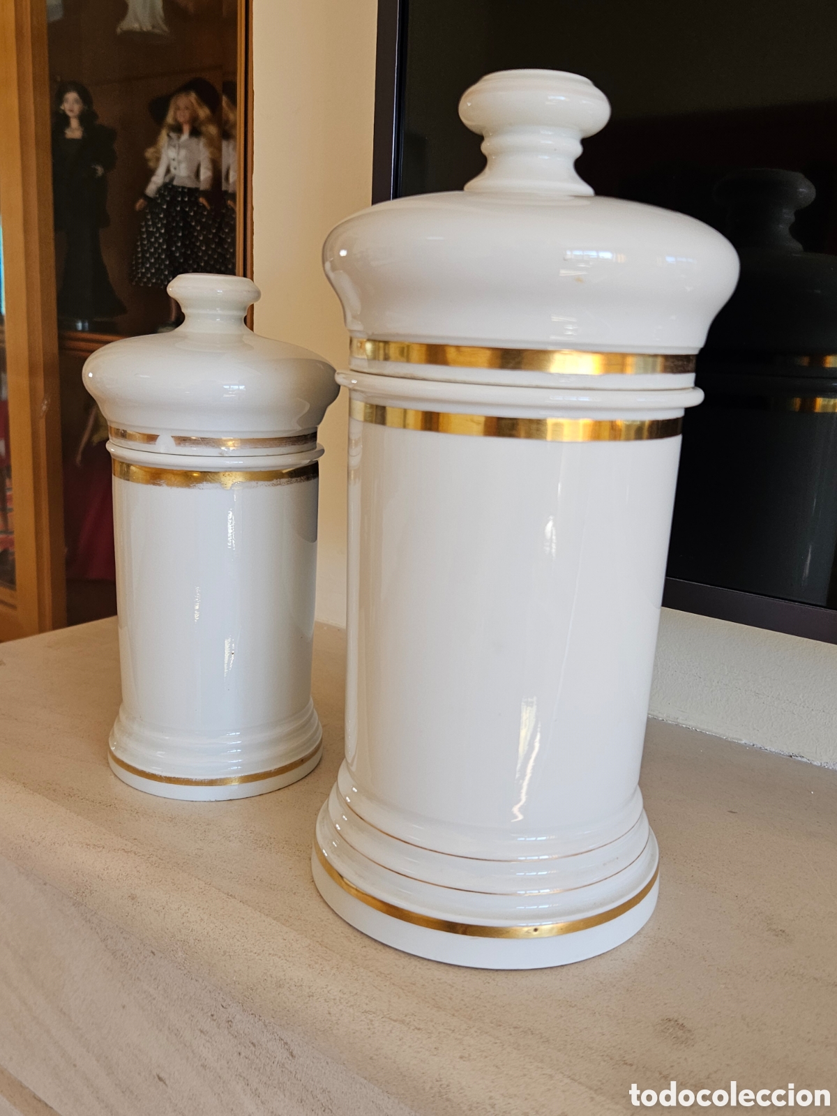 Antig&uuml;edades: Pareja de Albarelos / Botes de Farmacia Antiguos - Porcelana Modesto Casademunt (Barcelona, S. XIX)