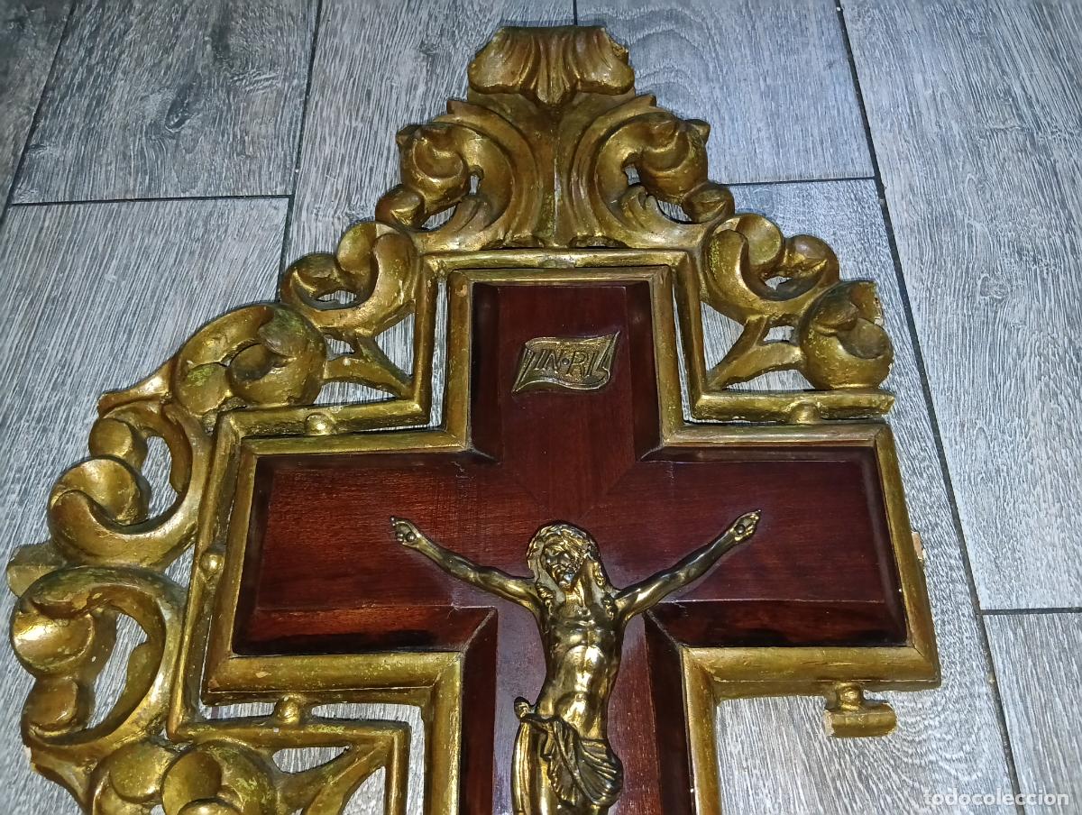 Antig&uuml;edades: Antiguo Crucifijo De Extremaunci&oacute;n Barroco Asim&eacute;trico Para Restaurar Madera Maciza