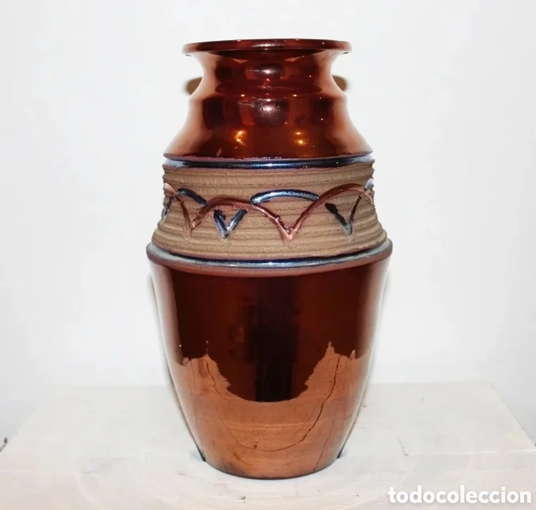 Antig&uuml;edades: Gran jarr&oacute;n artesanal de terracota esmaltada